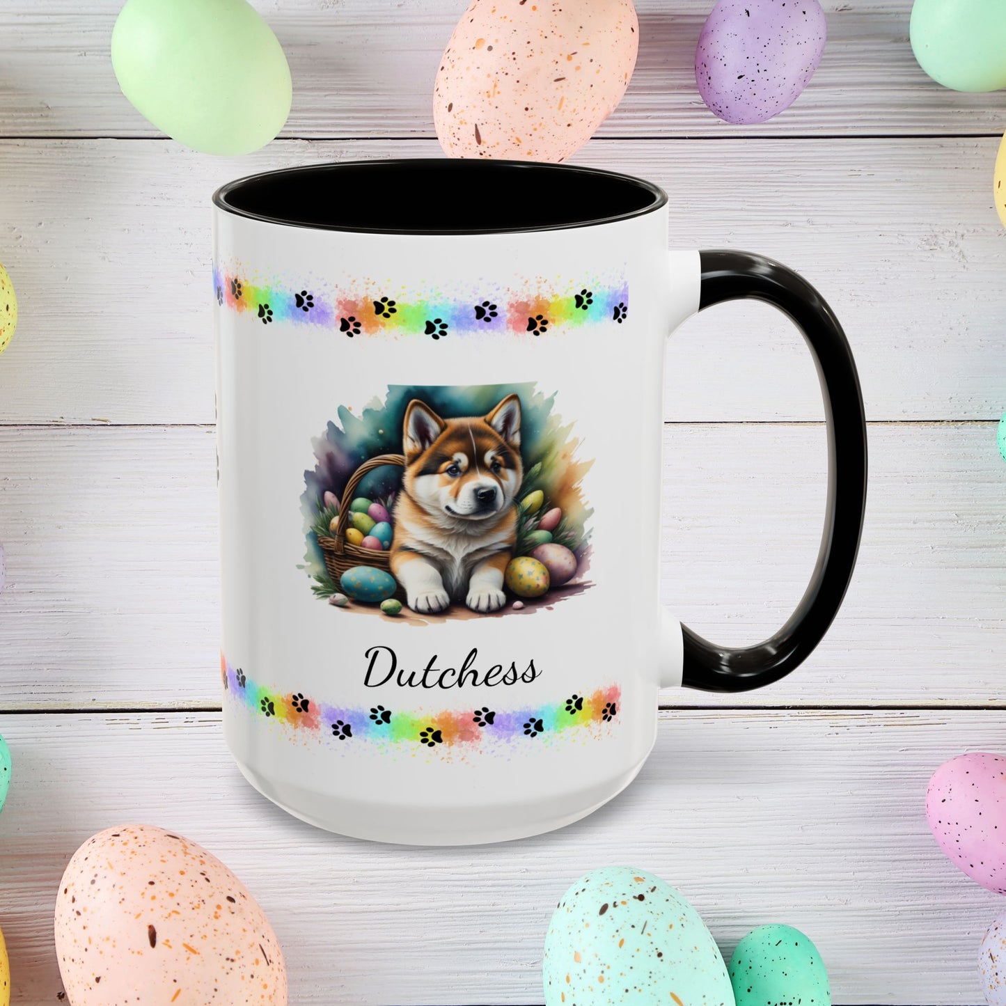 Akita personalized Easter puppy mug, cute dog coffee cup gift for mental health awareness and cozy sipping