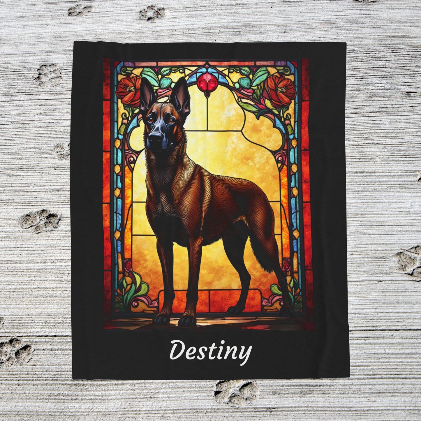Belgian Malinois red sable velveteen blanket, dog throw, personalized stained glass pet gift - MySisterIsASurvivor