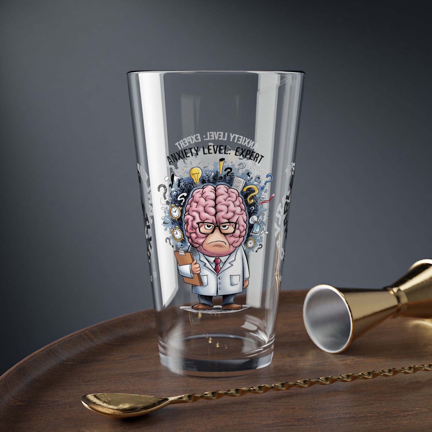 Personalized "Anxiety Level: Expert" pint glass with a sassy attitude and daily humor, perfect for positive vibes.