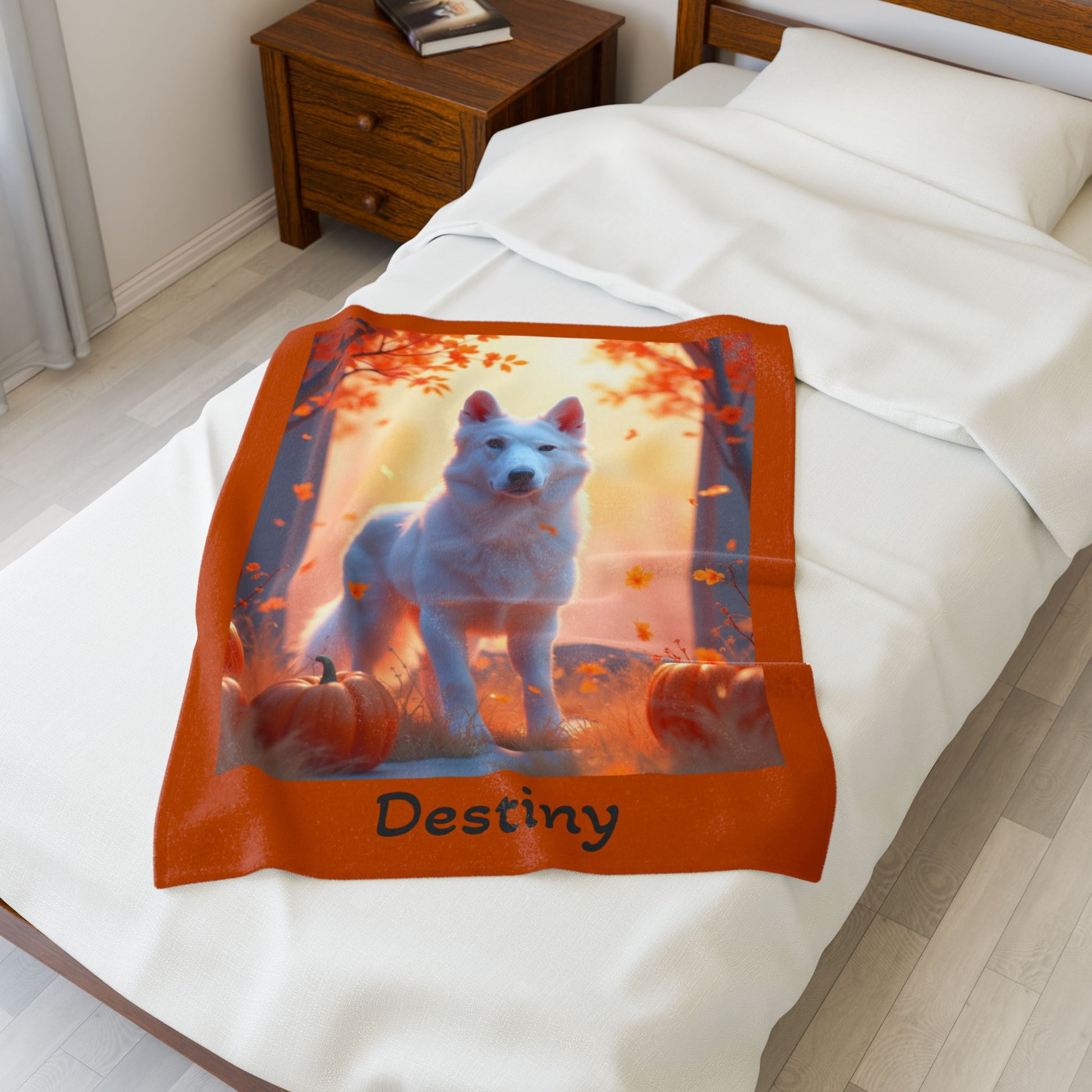 German Shepherd White Coat Velveteen Plush Blanket, Custom Dog Throw, GSD Owner Gift