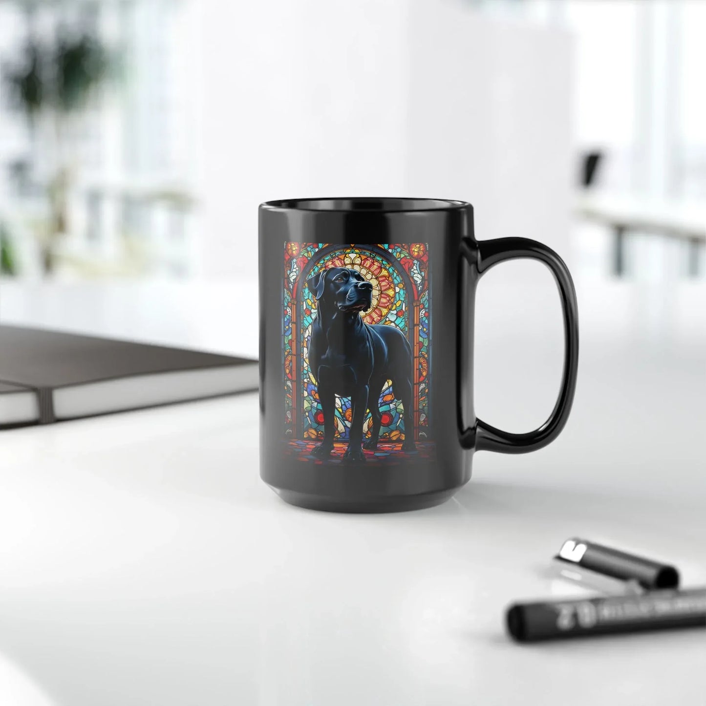 Shop our premium rottweiler black personalized mug with stained glass design 11oz 15oz from MySisterIsASurvivor.