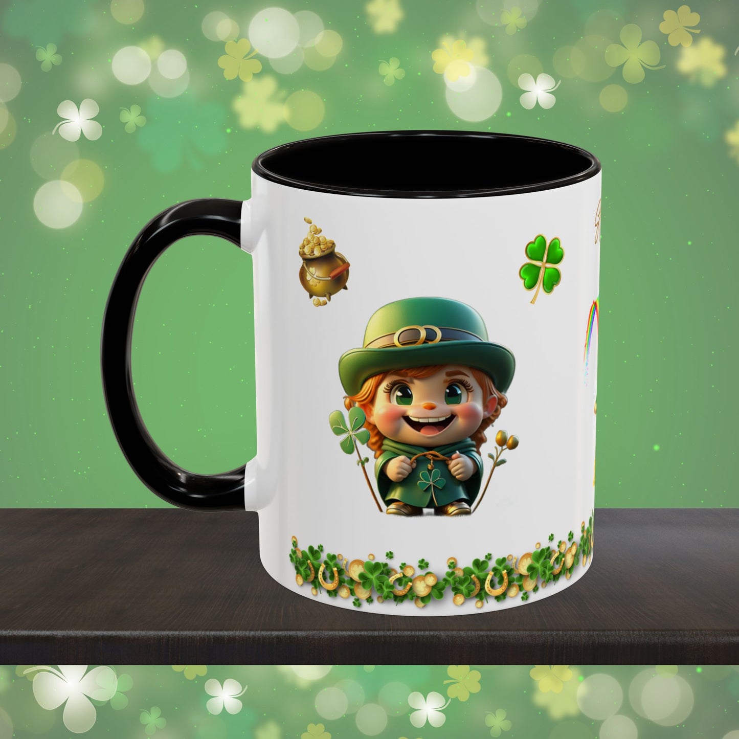 Serendipitous Leprechaun Laughter: St. Patrick's Day Two-Tone Coffee Mug - Festive Ceramic Mug for Positivity & Mindfulness