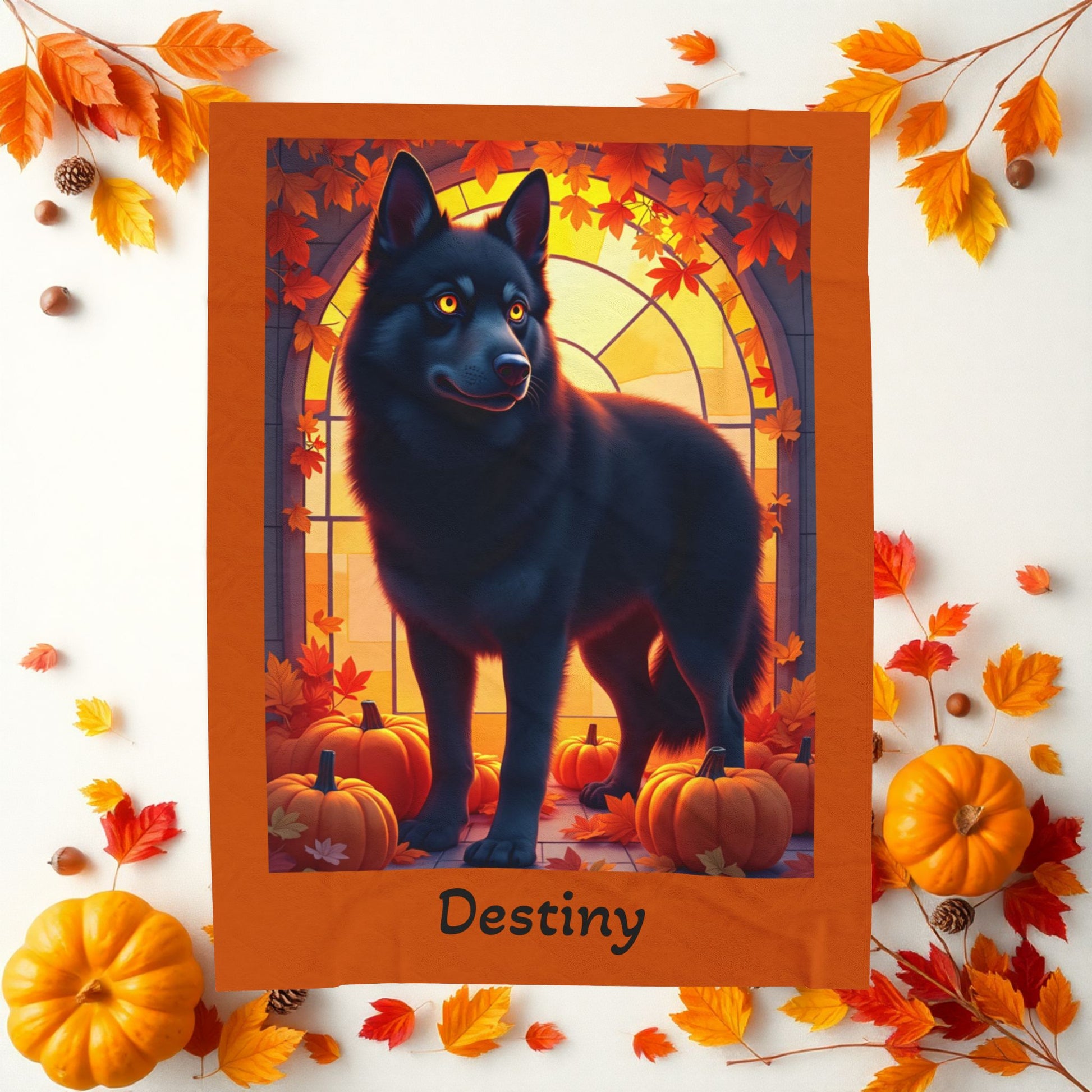 Siberian Husky Black Coat (Amber Eyes) Velveteen Blanket, Personalized Plush Dog Throw