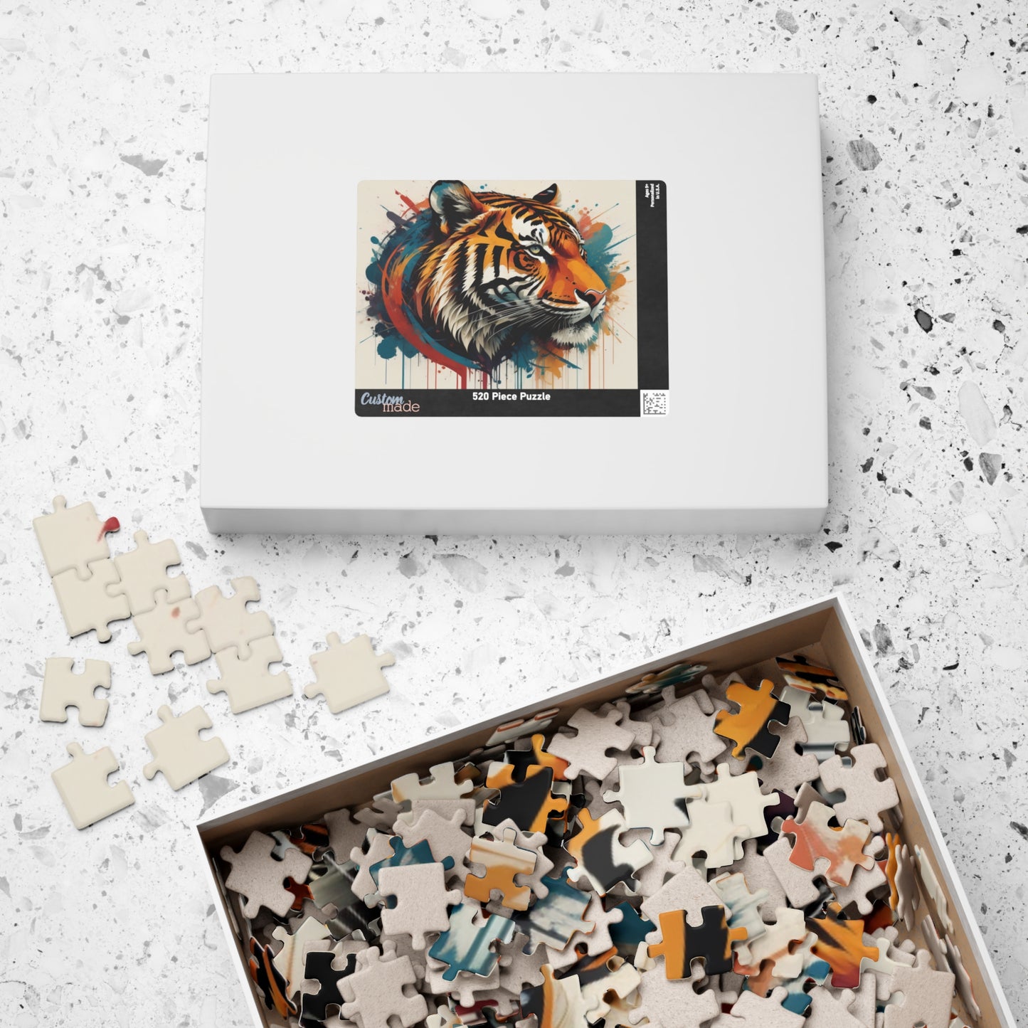 Focused Journey - Street Art Tiger Jigsaw Puzzle with Paint Splatters and Drip Effects