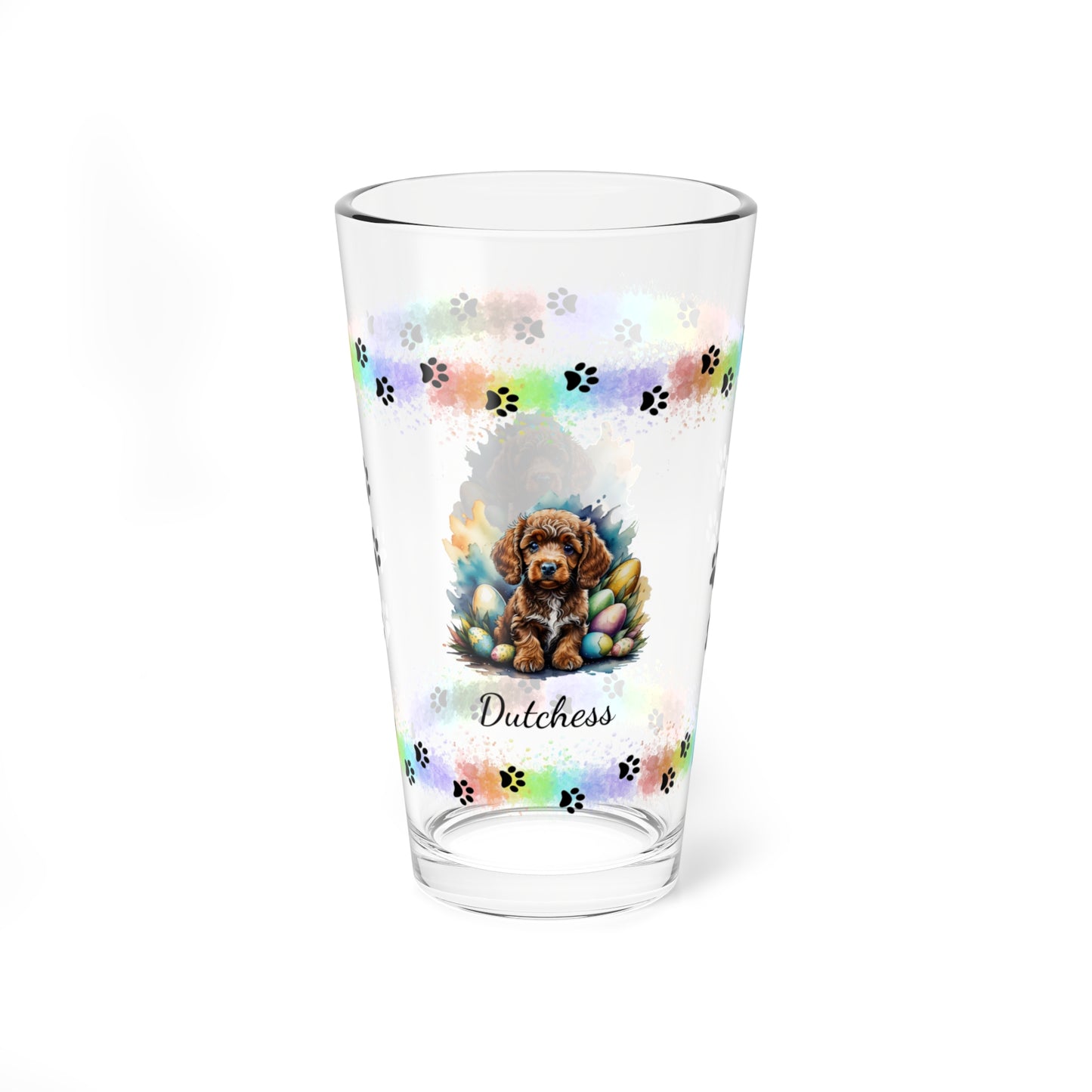 Poodle (Brown) Personalized Easter Puppy 16oz Pint Glass - Custom Dog Design, Mental Health Gift, Easter Décor, and Festive Celebrations