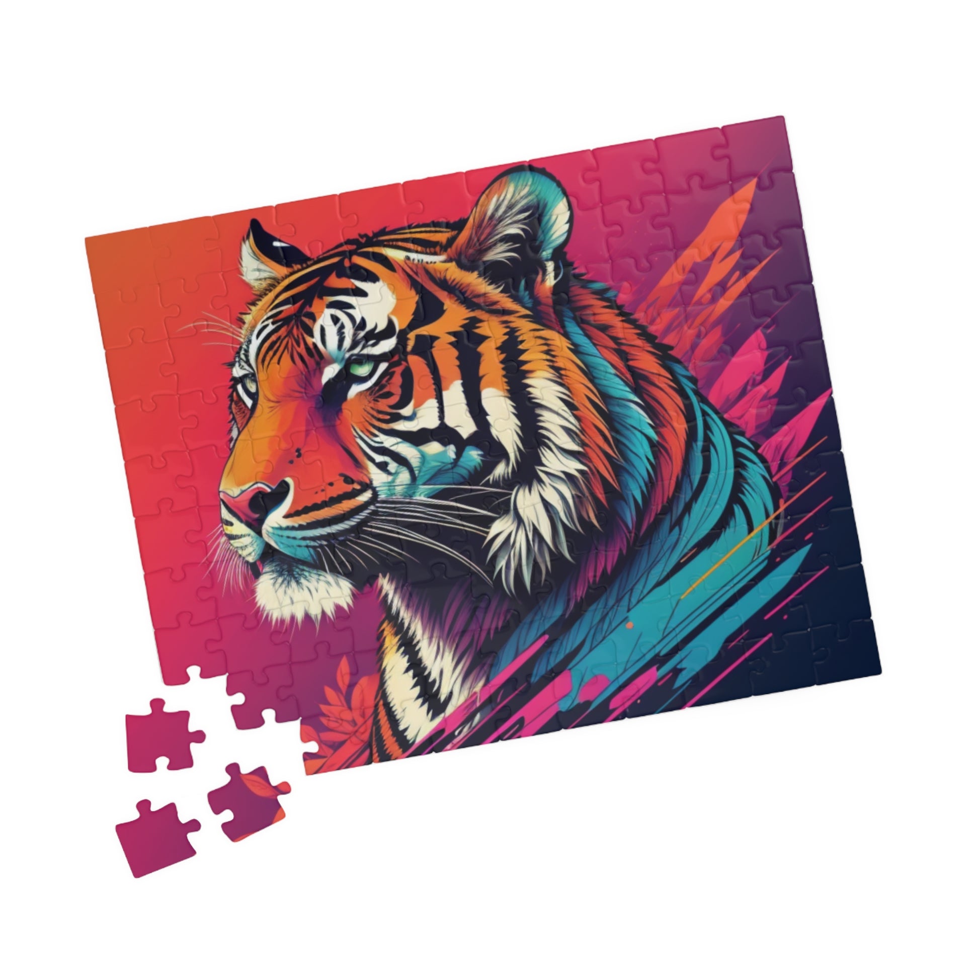 Tiger resting peacefully with detailed stripes, captured in a puzzle for calm, creativity, and artistic mindfulness
