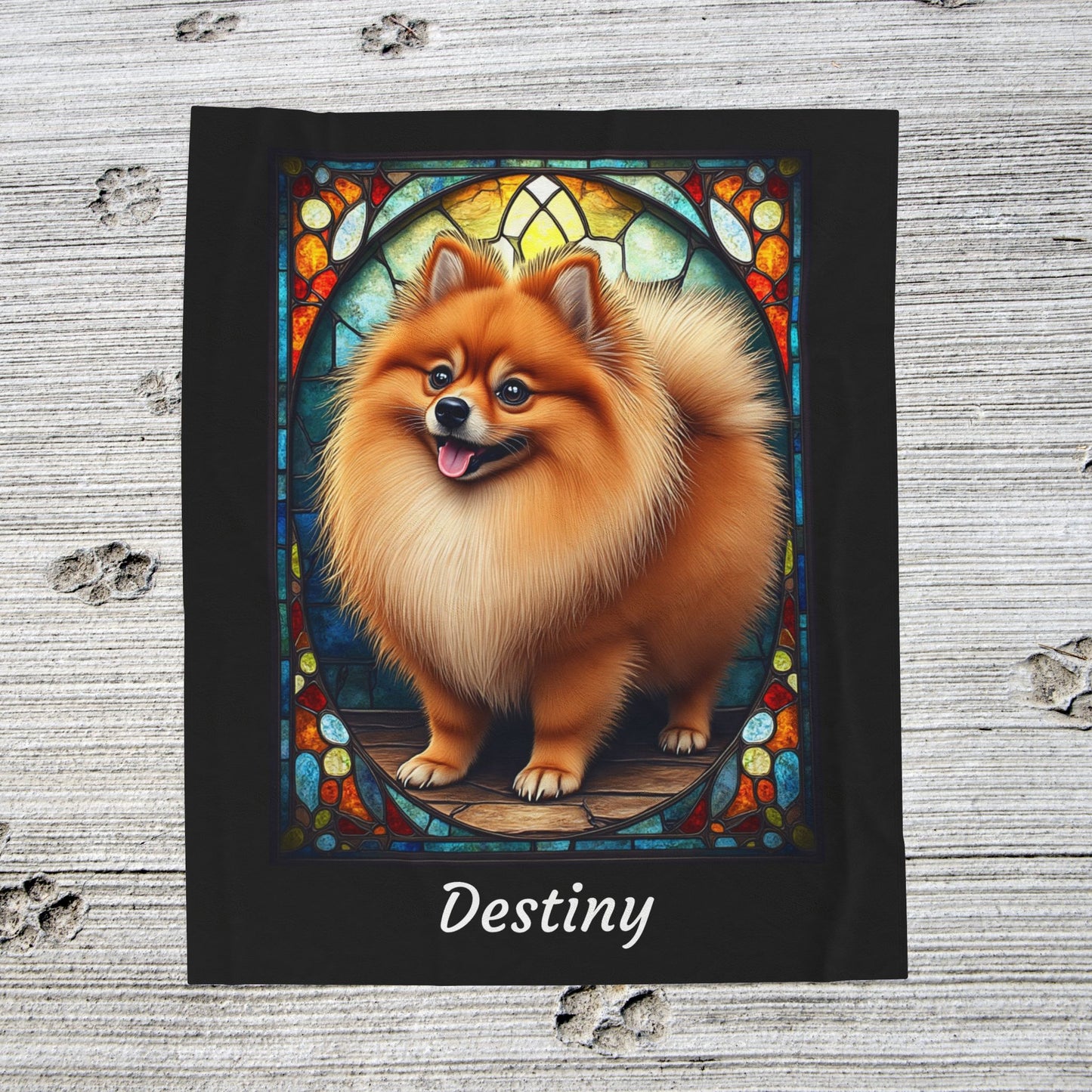 Pomeranian Red Sable stained glass velveteen plush blanket, custom dog blanket - MySisterIsASurvivor