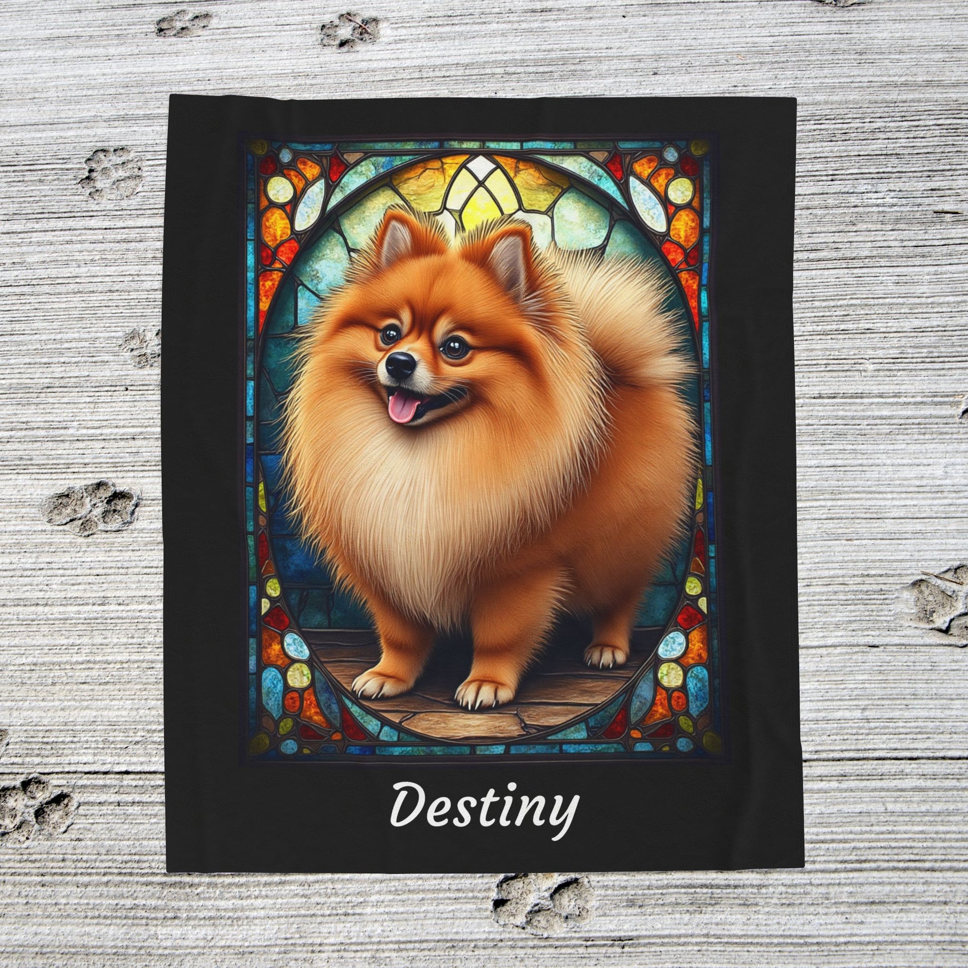 Pomeranian Red Sable Coat Blanket, Velveteen Plush Stained Glass Dog Throw, Personalized Gift for Humans