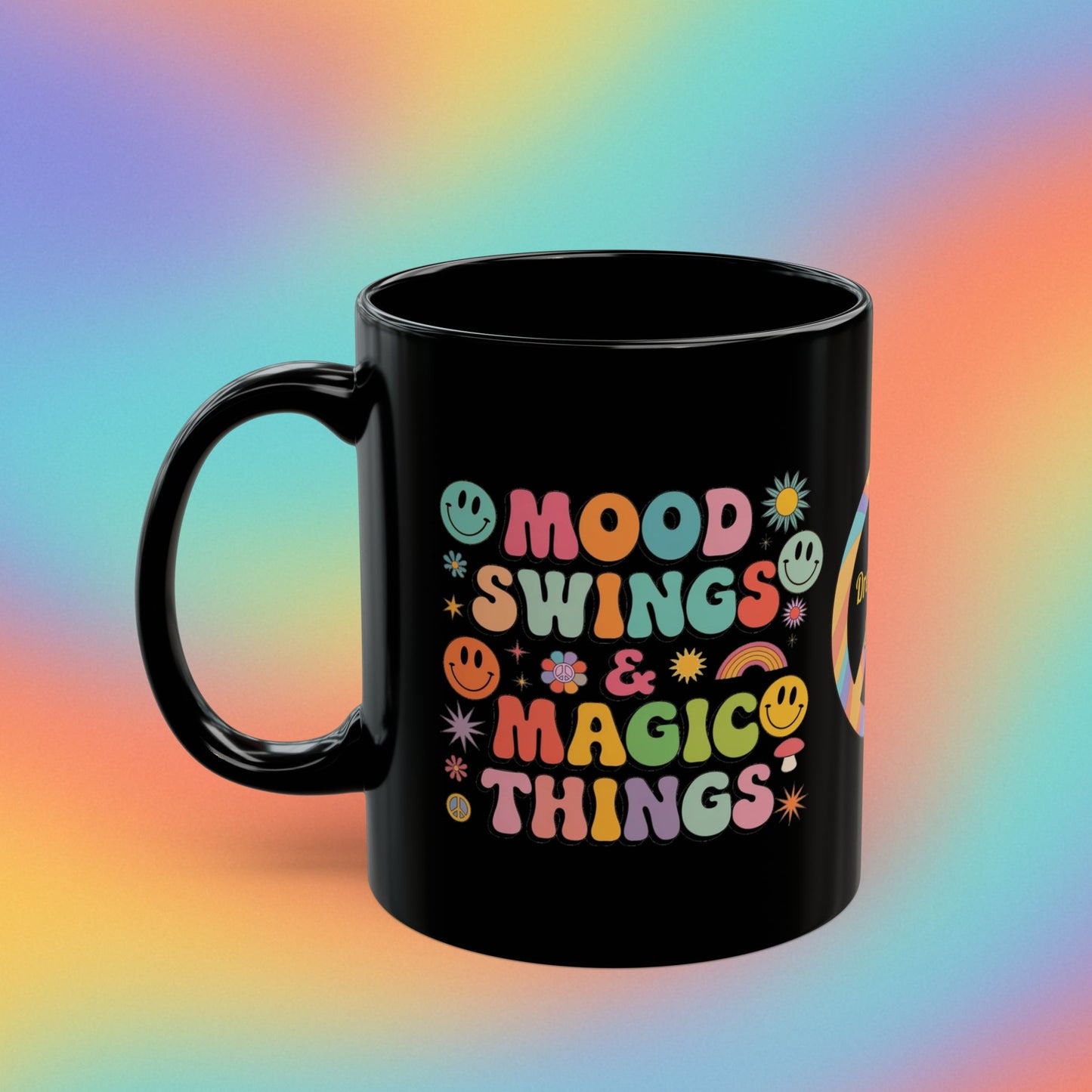 Mood Swings & Magic Things personalized retro 70s mug, groovy mental health coffee cup - MySisterIsASurvivor