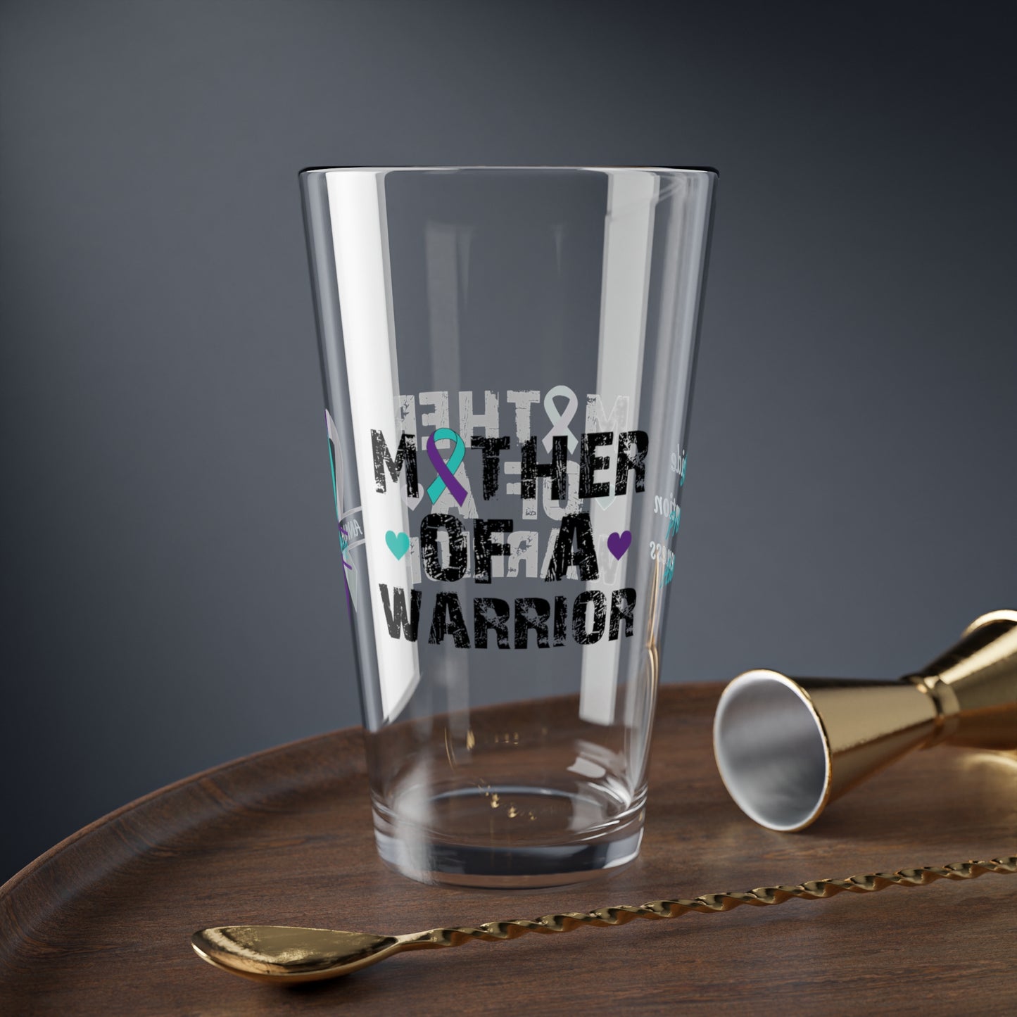 Mother of a Warrior: Personalized Suicide Prevention Awareness Warrior Pint Glass - Proud Family Member