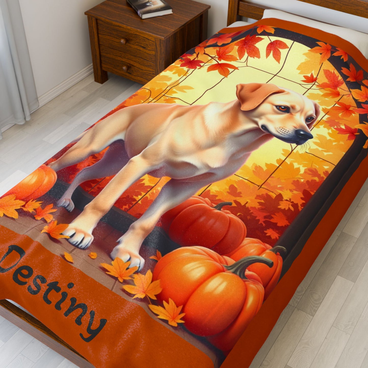Labrador Retriever Yellow Coat Velveteen Plush Blanket, Personalized Dog Throw for Lab Fans