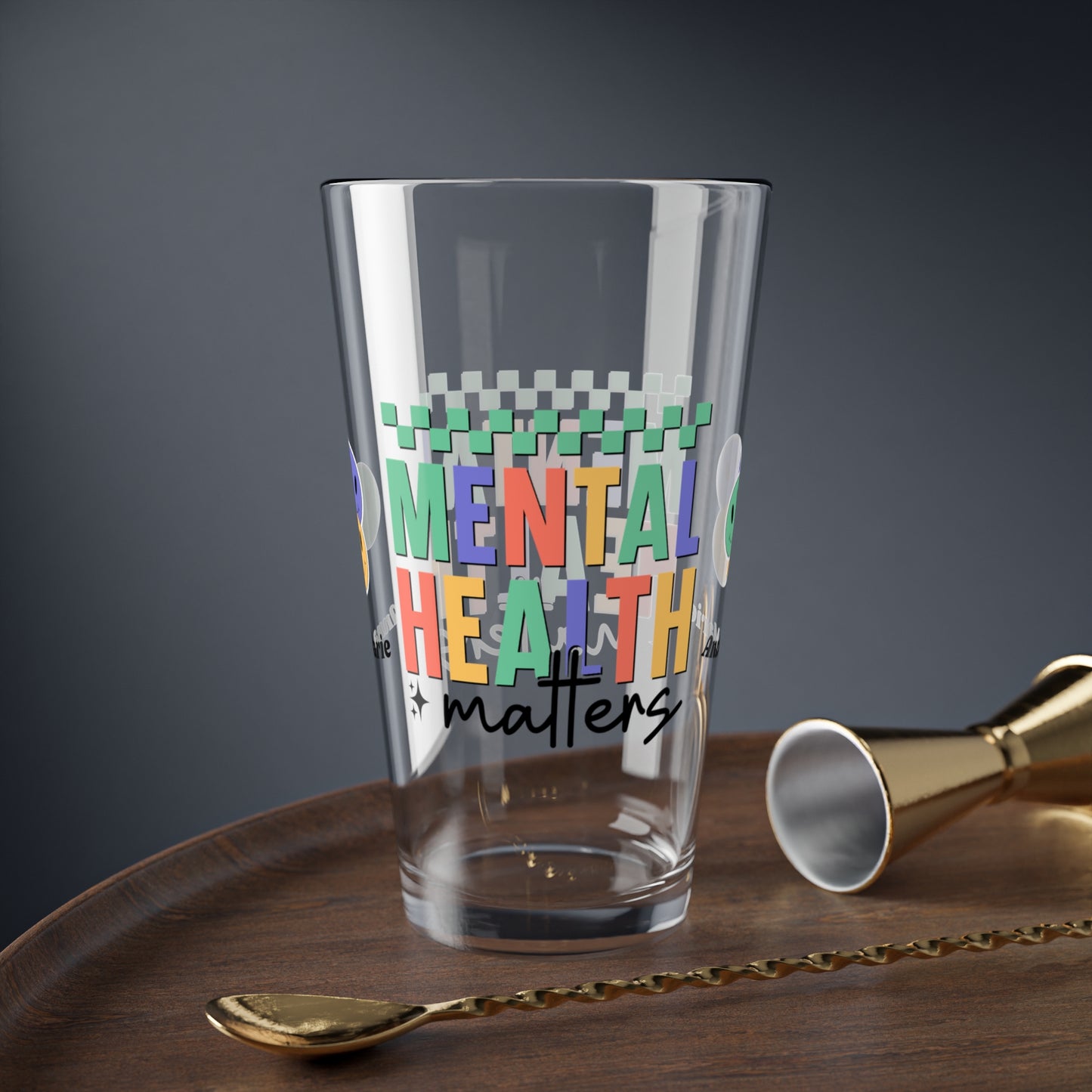 Mental Health Matters custom retro pint glass with mental health support design