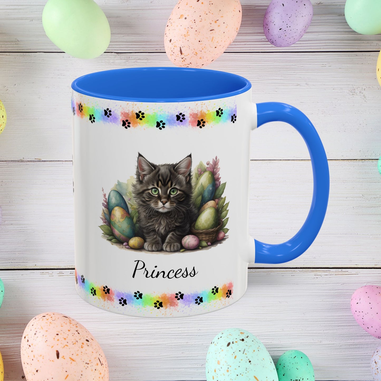 Maine Coon Easter kitten mug, personalized cute cat coffee cup, gift for mental health support and comfort