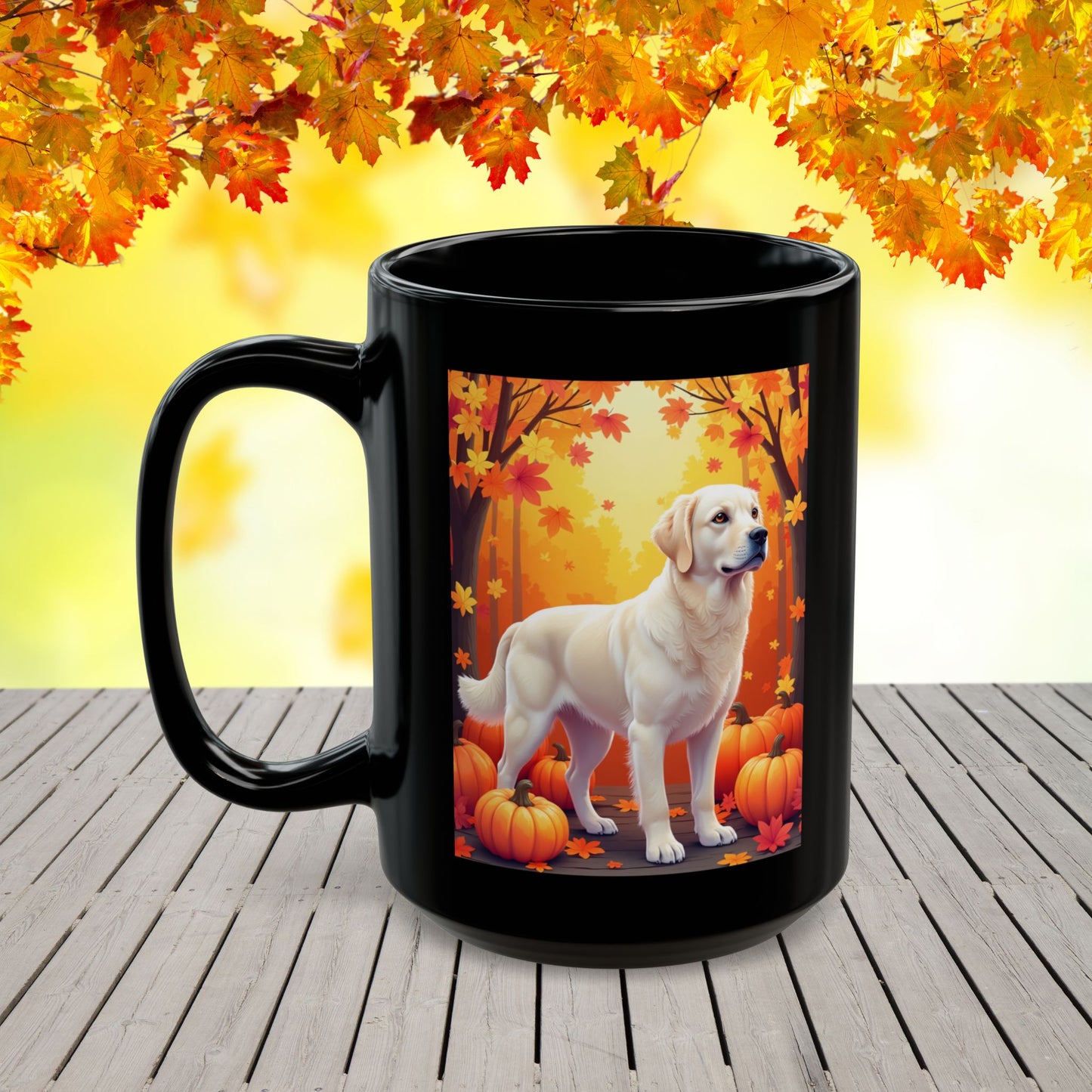 Cream Golden Retriever autumn mug, personalized coffee cup for Retriever fans and fall gift - MySisterIsASurvivor