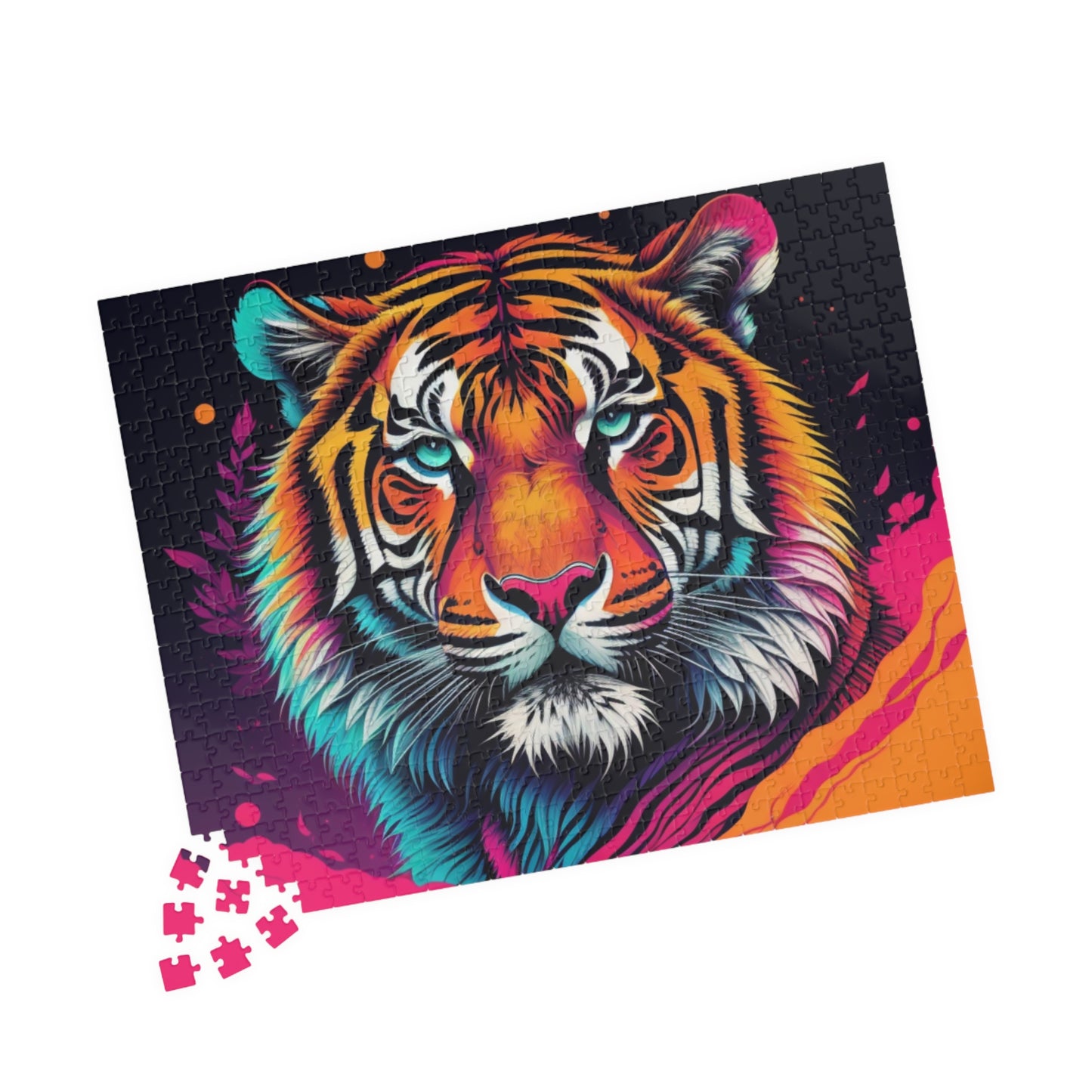 Fierce tiger mid-roar in a vibrant background, featured on a puzzle symbolizing fresh energy and personal strength