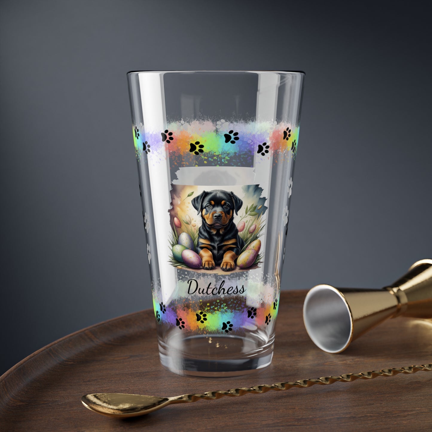 Rottweiler Personalized Easter Puppy 16oz Pint Glass - Custom Dog Design, Mental Health Gift, Easter Décor, and Festive Celebrations