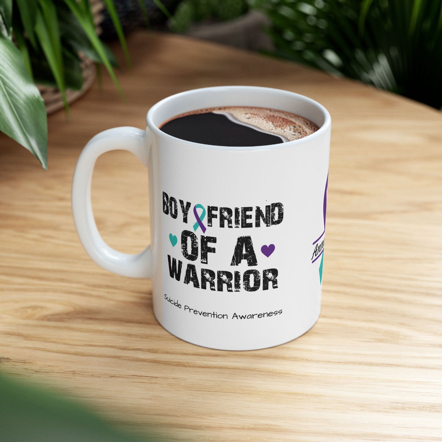Boyfriend of a Warrior - Personalized Suicide Prevention Awareness Gift, Empowerment and Resilience Ceramic Mug, Support for Survivors