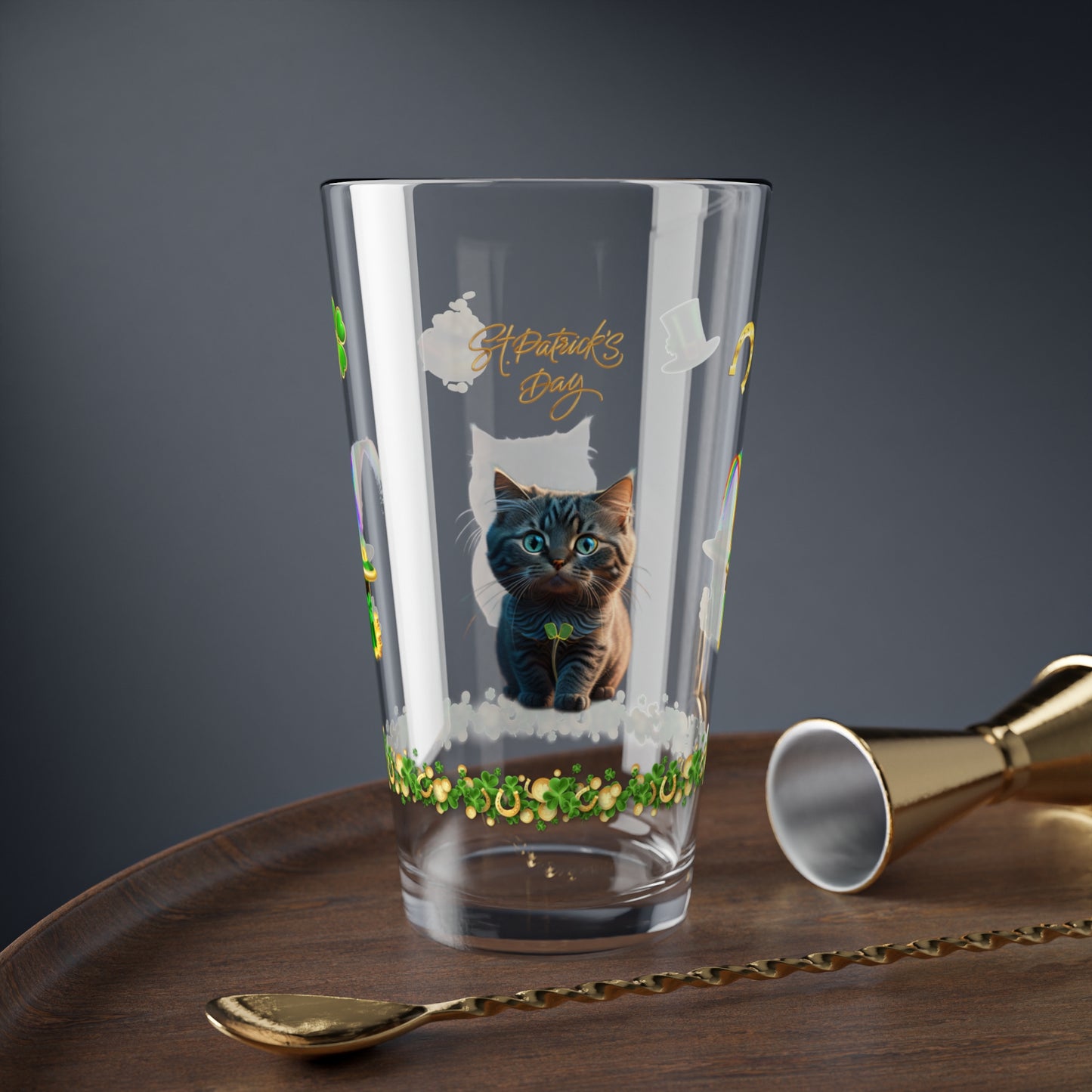 Lucky Labyrinth of Little Paws: Mindful St. Patrick's Day 16oz Pint Glasses - Festive Design for Positivity & Wellness