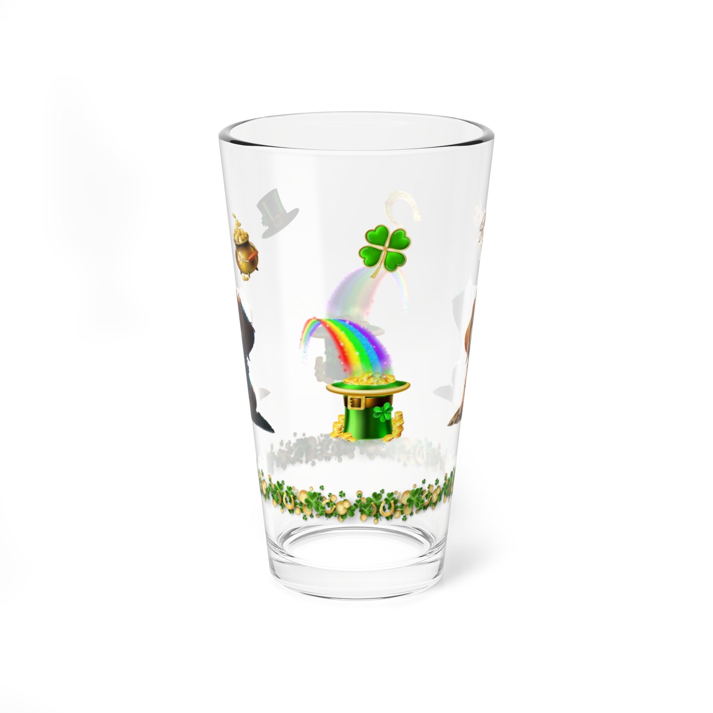 Shamrock Serenity Puppy: Mindful St. Patrick's Day 16oz Pint Glasses - Festive Design for Positivity & Wellness
