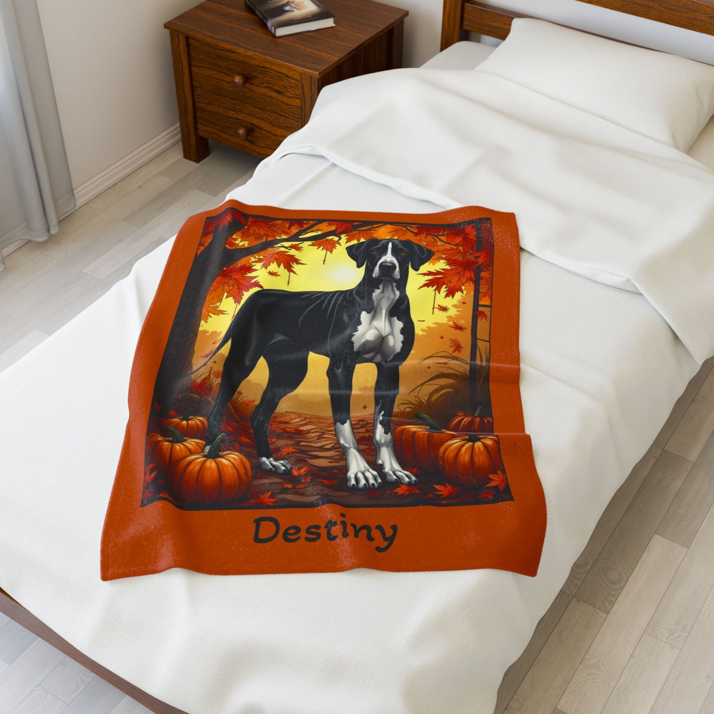 Mantle Great Dane velveteen plush blanket, cozy plush dog throw, custom gift for gentle giant fans