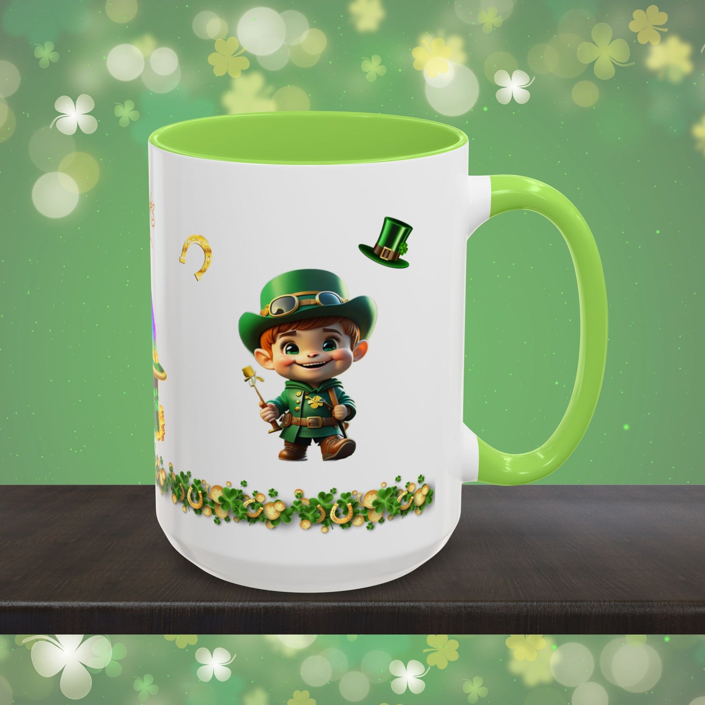 Mindful March Leprechaun: St. Patrick's Day Two-Tone Coffee Mug - Festive Ceramic Mug for Positivity & Mindfulness