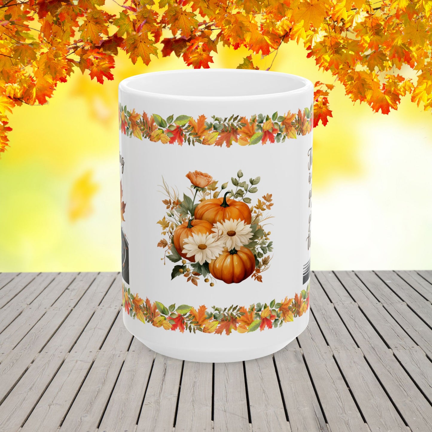 Ceramic Mug for Thanksgiving with "Gather and Give Thanks Together" Message for Family Moments