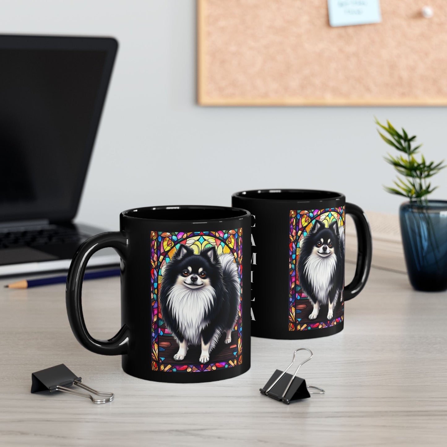 Black and white Pomeranian custom name mug for dog moms