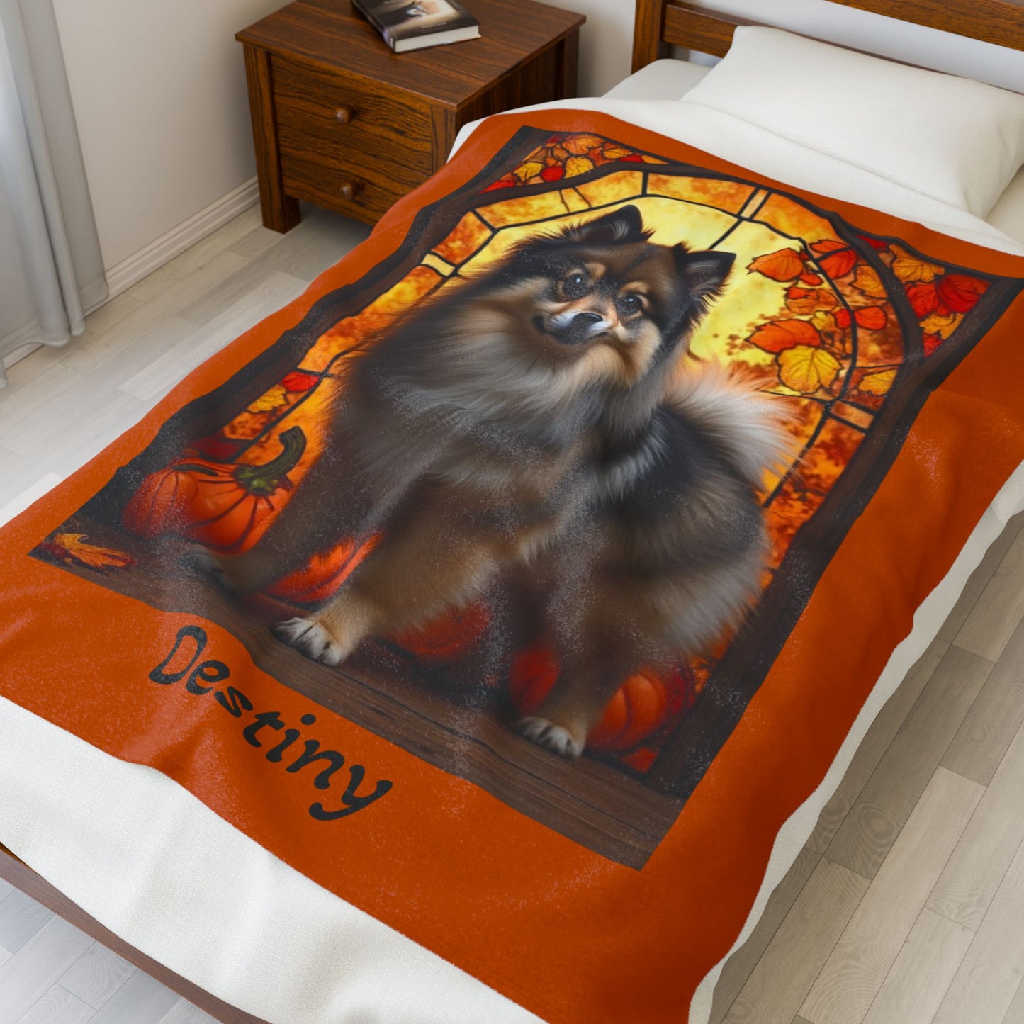 Wolf Sable Pomeranian velveteen plush blanket, soft cozy dog lover throw for home decor and pet parent gifts