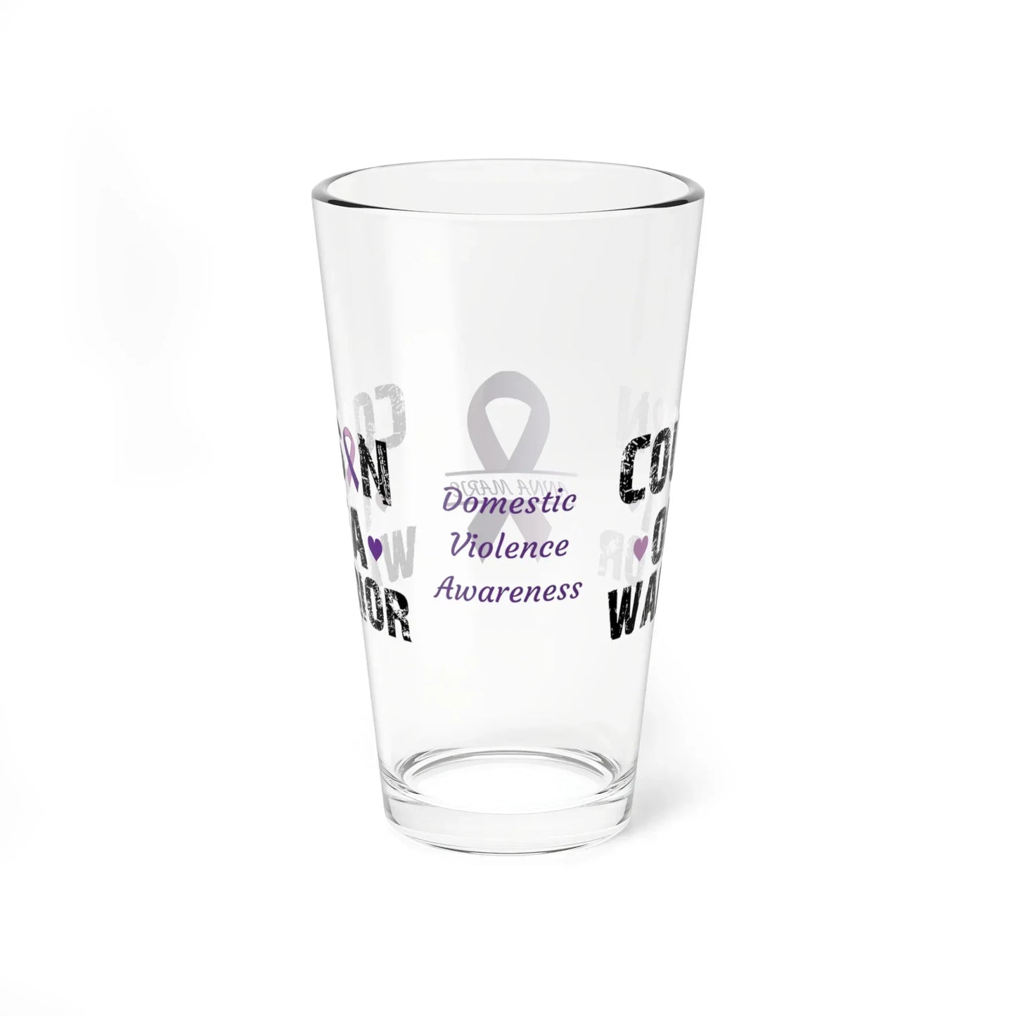 Shop our premium cousin of a warrior domestic violence awareness pint glass 16oz from MySisterIsASurvivor.