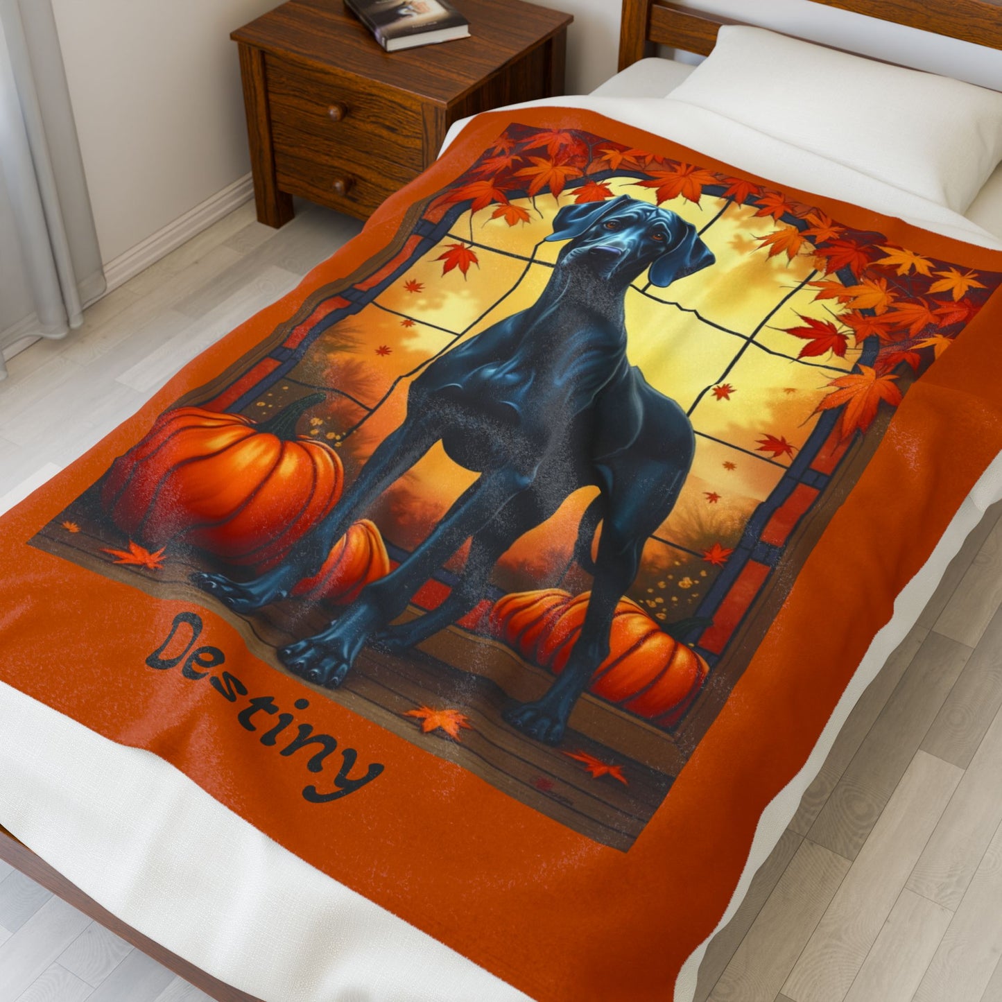 Blue Great Dane velveteen plush blanket, warm soft dog throw, custom gift for Great Dane parents