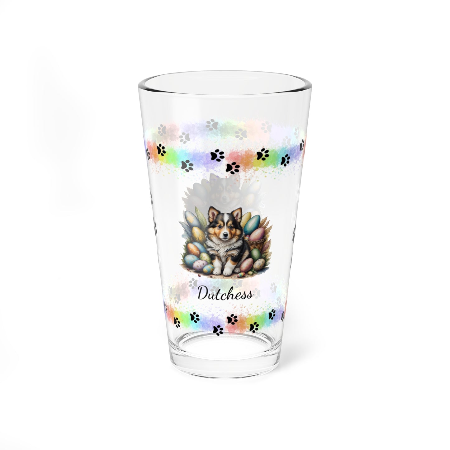 Shetland Sheepdog Personalized Easter Puppy 16oz Pint Glass - Custom Dog Design, Mental Health Gift, Easter Décor, and Festive Celebrations