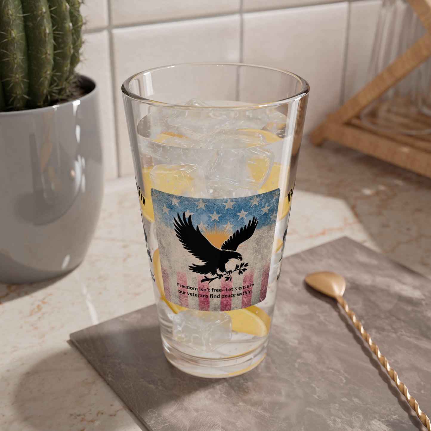 Personalized Memorial Day Pint Glass - "Freedom Isn't Free", PTSD Awareness Gift for Veterans & Memorial Days