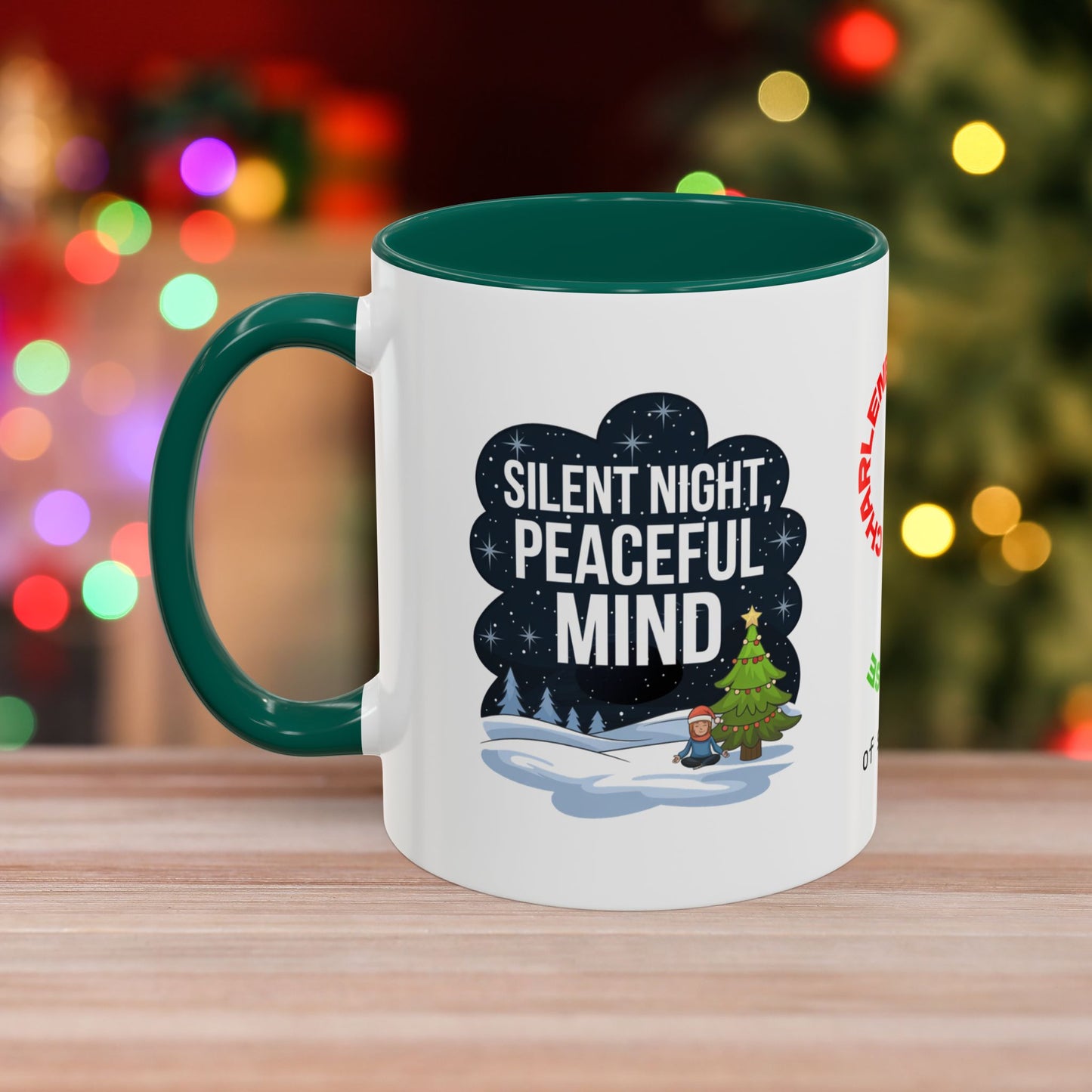Silent Night Peaceful Mind Mug - Holiday Self-Care Coffee Cup, Thoughtful Mental Health Gift with Red Green or Black Accent