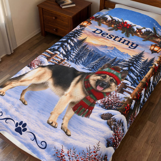 German Shepherd (Black & Cream Coat) - Personalized Winter Blanket, Custom Name Velveteen Throw - MySisterIsAsurvor
