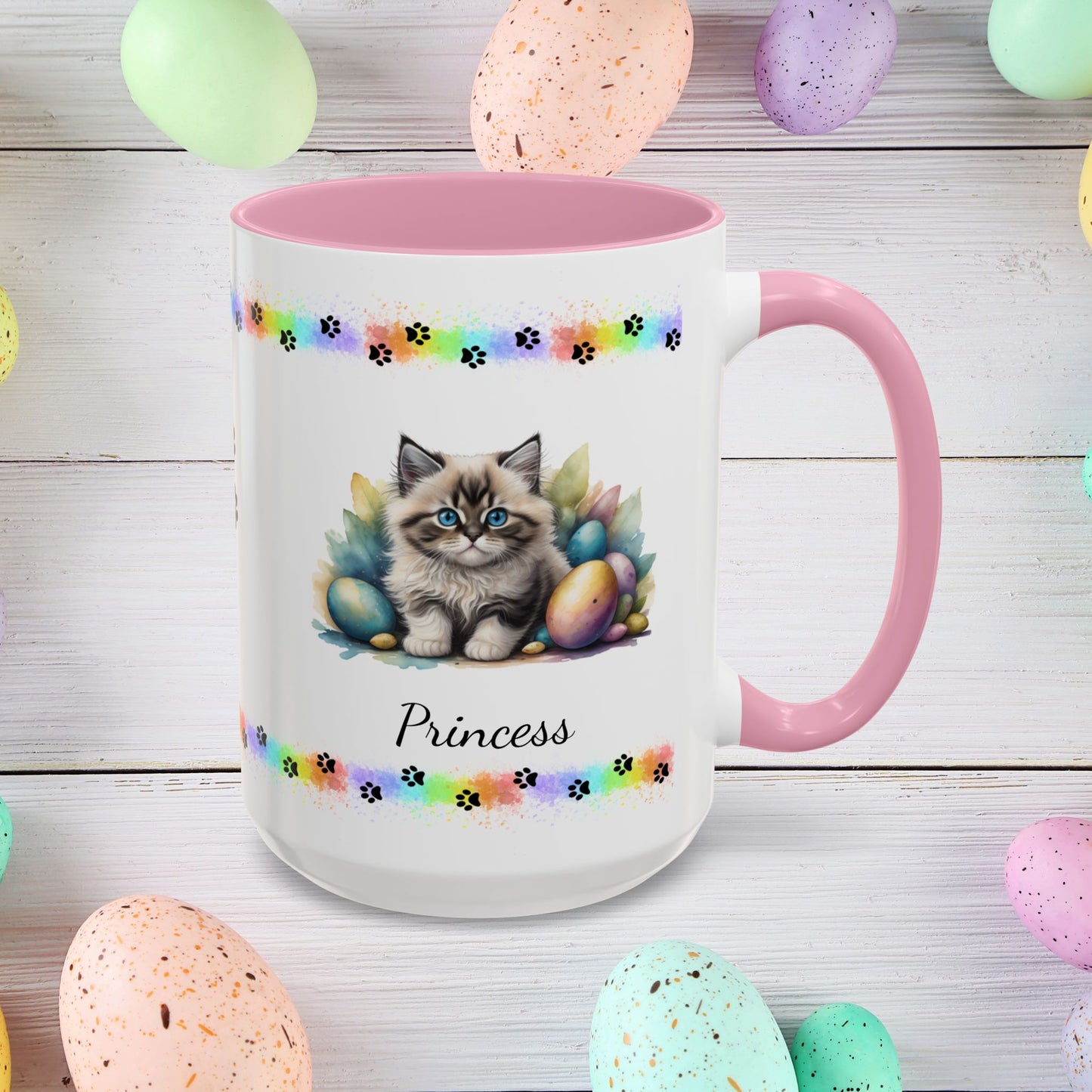 Ragdoll personalized Easter coffee mug, adorable kitten design, cute cat gift for mental health support