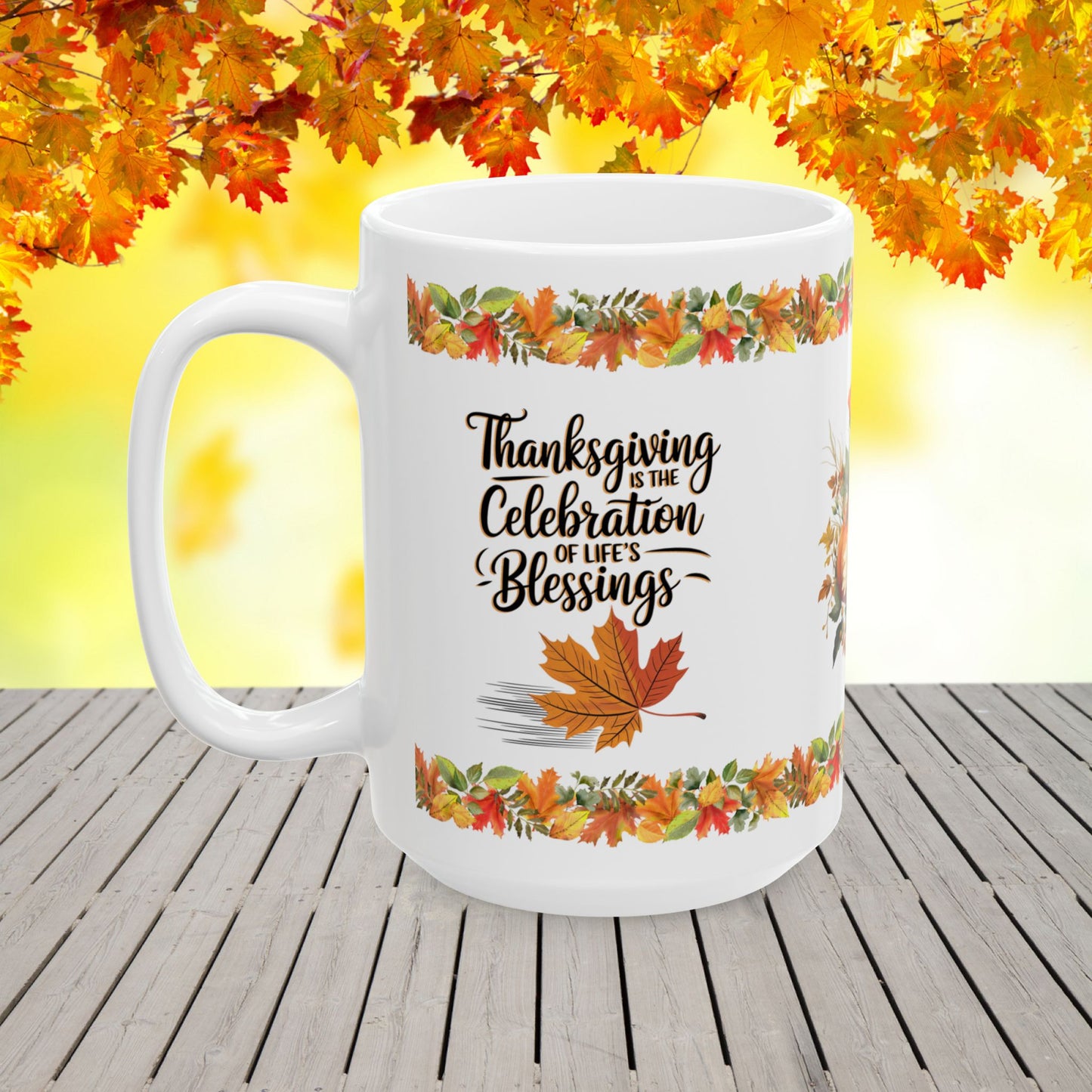 Thanksgiving Mug with "Celebrate Your Blessings with Gratitude" Message for Heartfelt Thanks