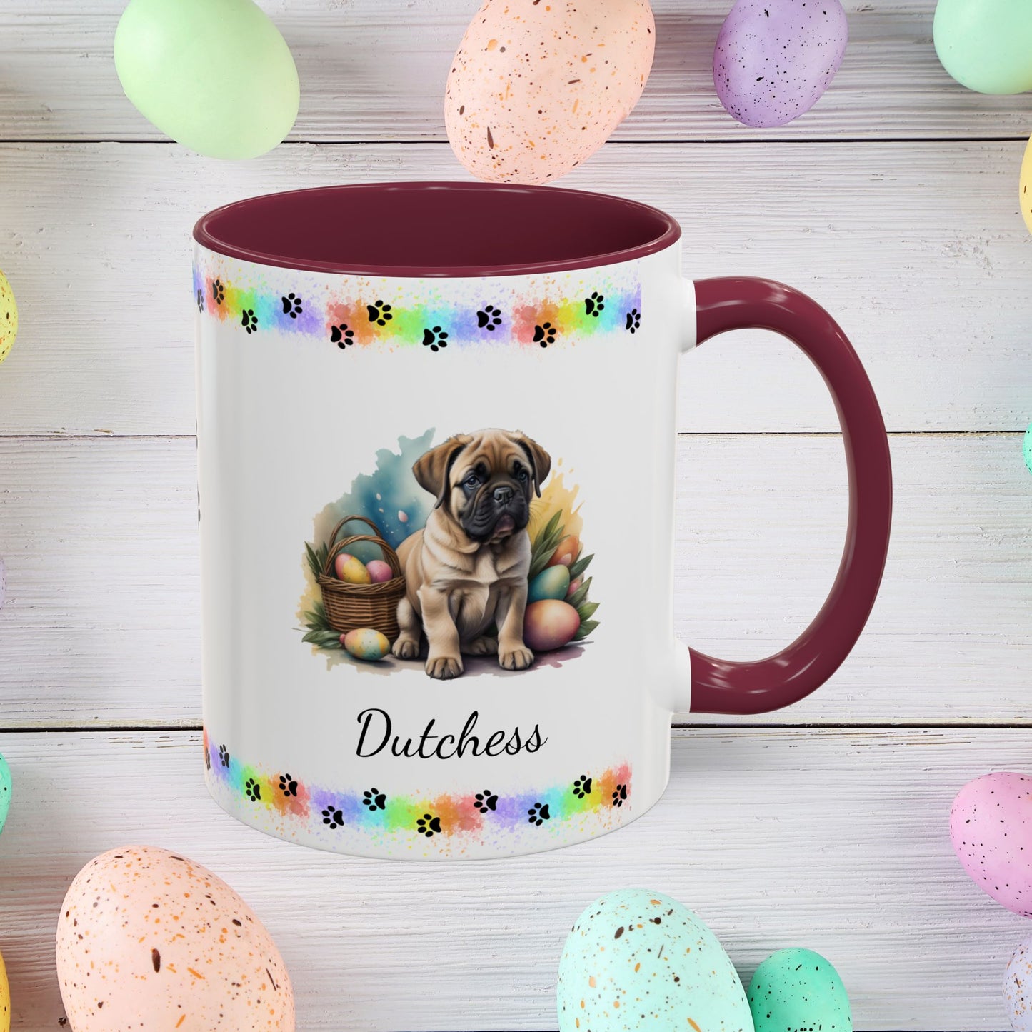 English Mastiff Easter puppy coffee mug, personalized cute dog gift for mental health support, perfect for coffee or tea