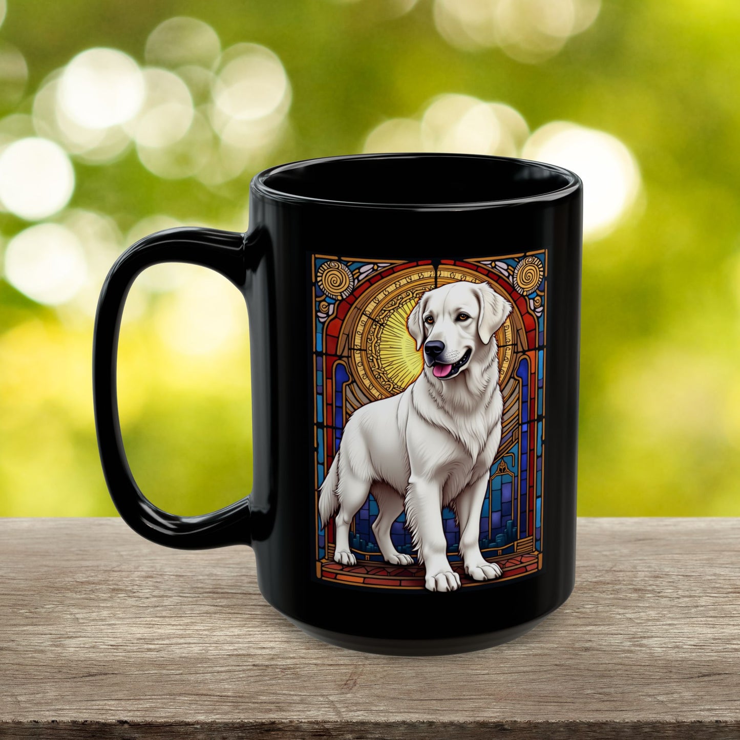 White Golden Retriever stained glass style personalized mug, custom coffee cup for Golden dog lovers