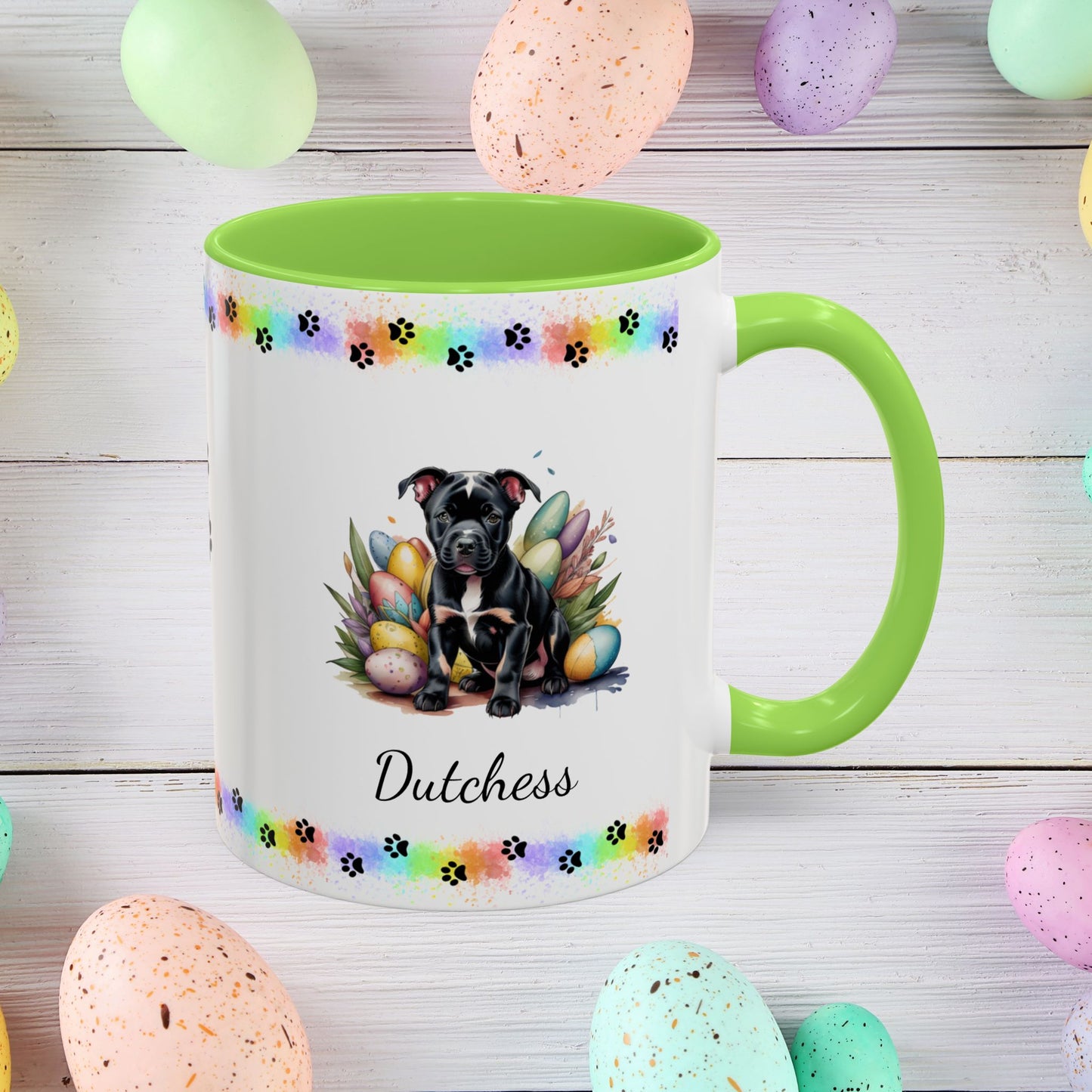 Pitbull Black Easter puppy coffee mug, personalized cute dog gift for mental health awareness and cozy sipping
