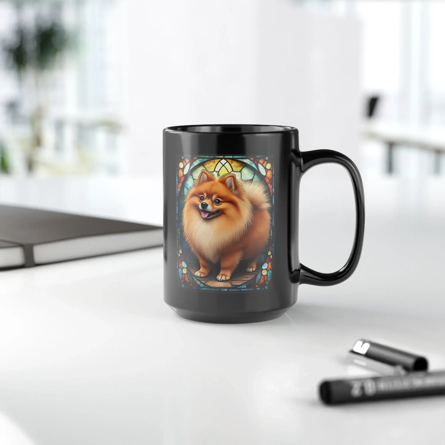 Shop our premium pomeranian red sable personalized mug with stained glass design 11oz 15oz from MySisterIsASurvivor.