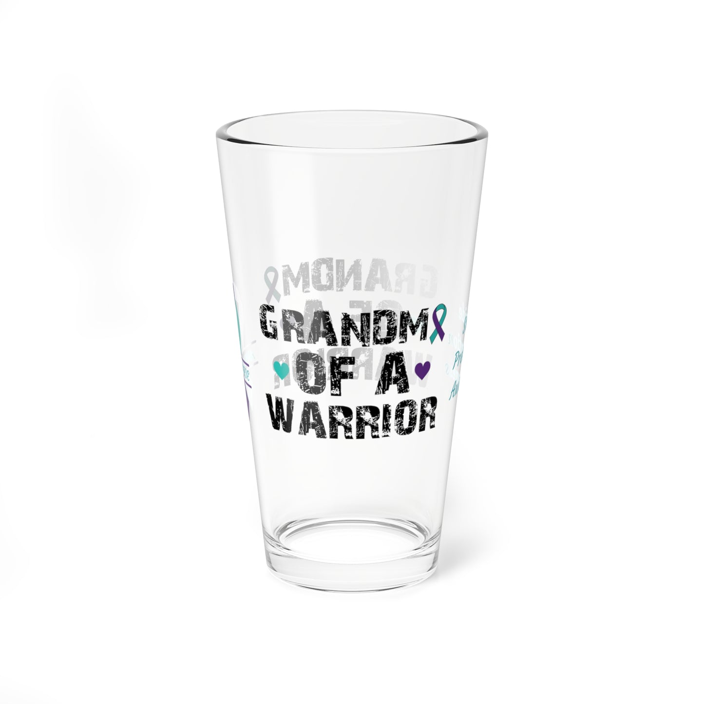 Grandma of a Warrior: Personalized Suicide Prevention Awareness Warrior Pint Glass - Proud Family Member