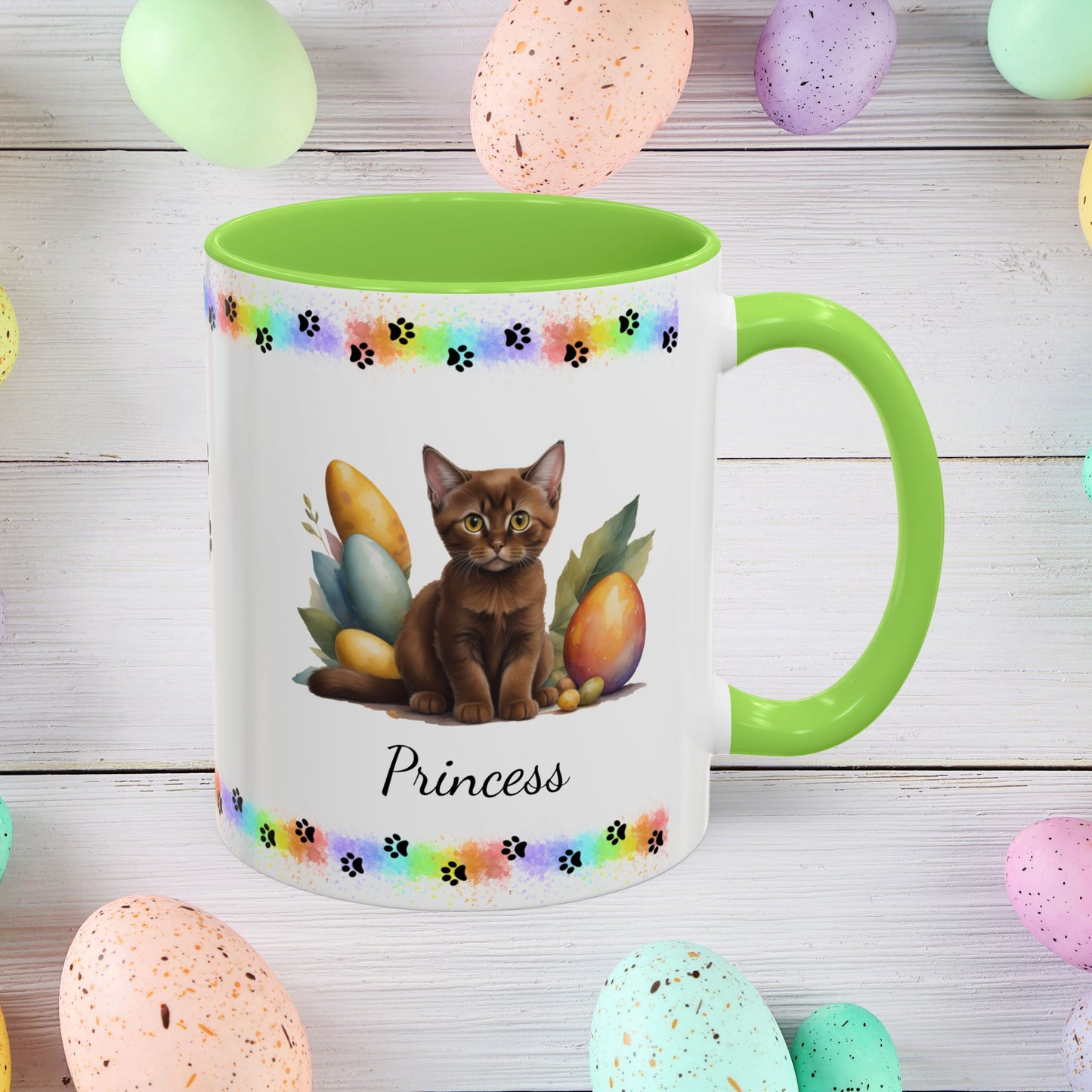 Burmese cute kitten Easter coffee mug, personalized cat gift, mental health support and festive drinkware