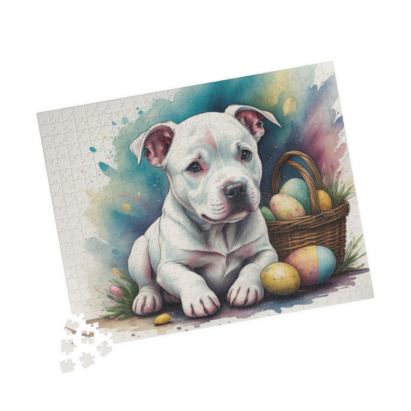 Pitbull (White) Easter Puppy Puzzle - Dog Lovers, Mental Health Benefits, Holiday Fun, Mindfulness, Stress Relief, Festive Gift