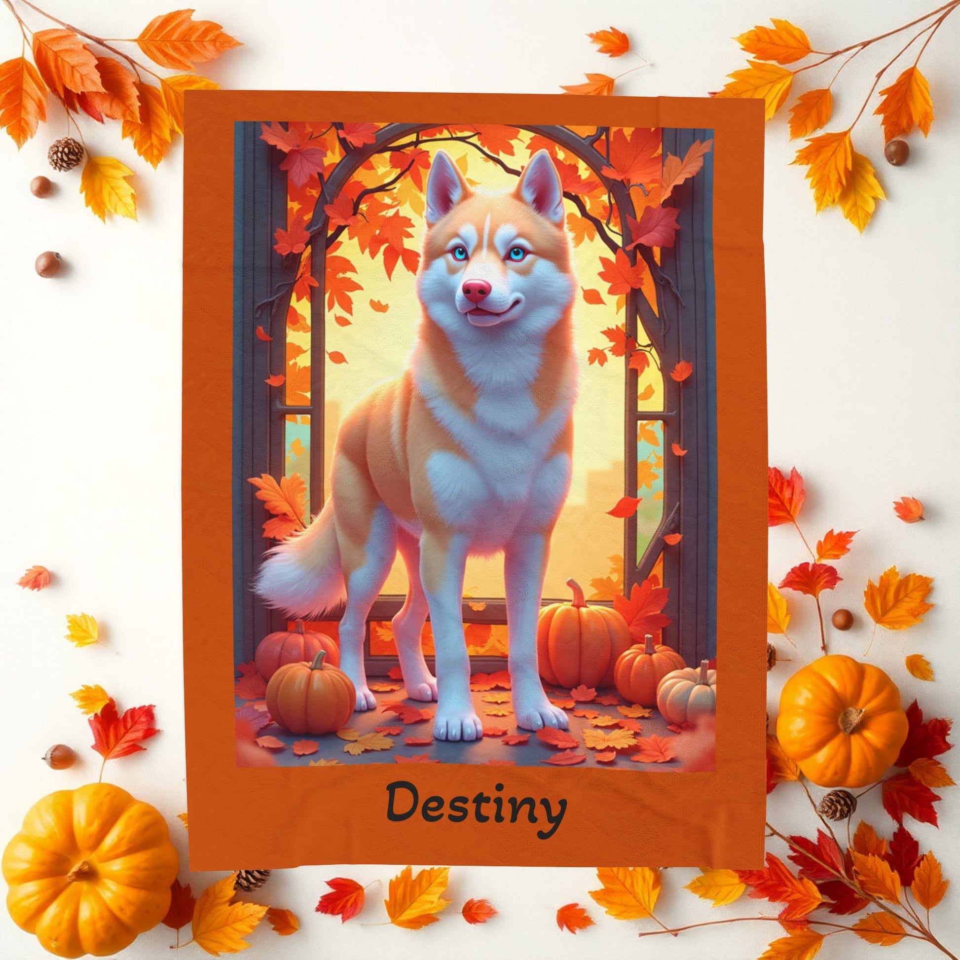 Siberian Husky Light Red Coat (Blue Eyes) Velveteen Plush Blanket, Personalized Dog Throw