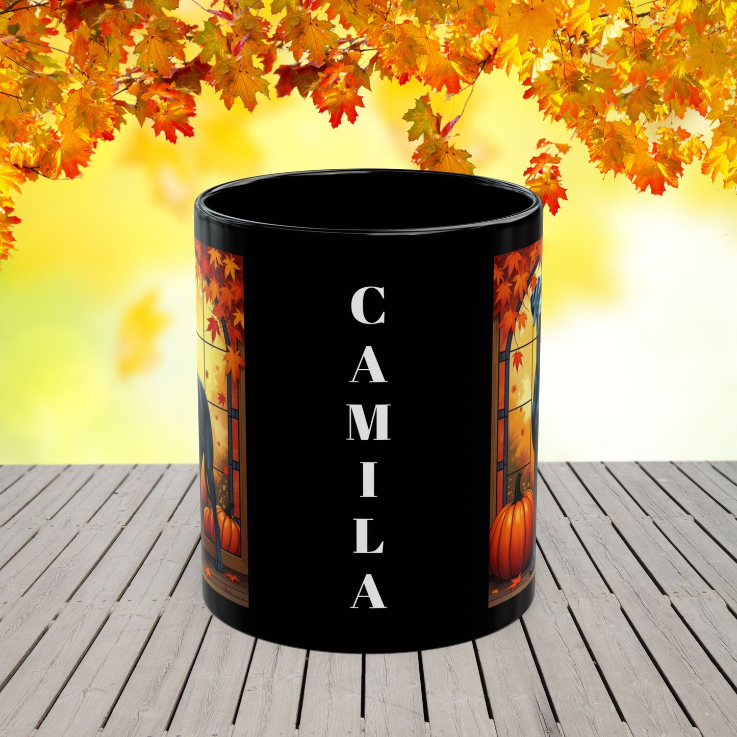 Great Dane Blue - Autumn black mug, seasonal dog mom and dad coffee gift for Great Dane fans