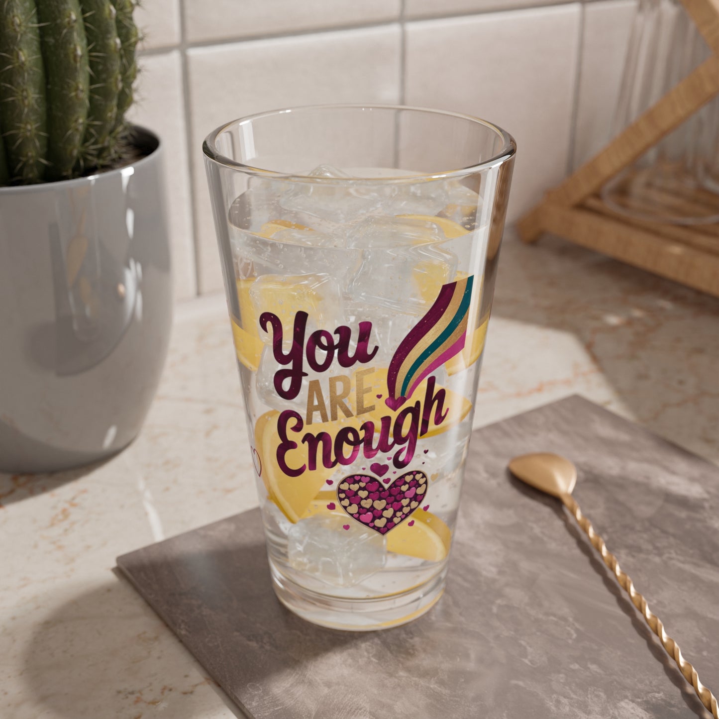 You Are Enough: Personalized Valentine's Day Affirmation Pint Glass – Valentine's Day Self-Care Gift, Mindful Positivity Drinkware