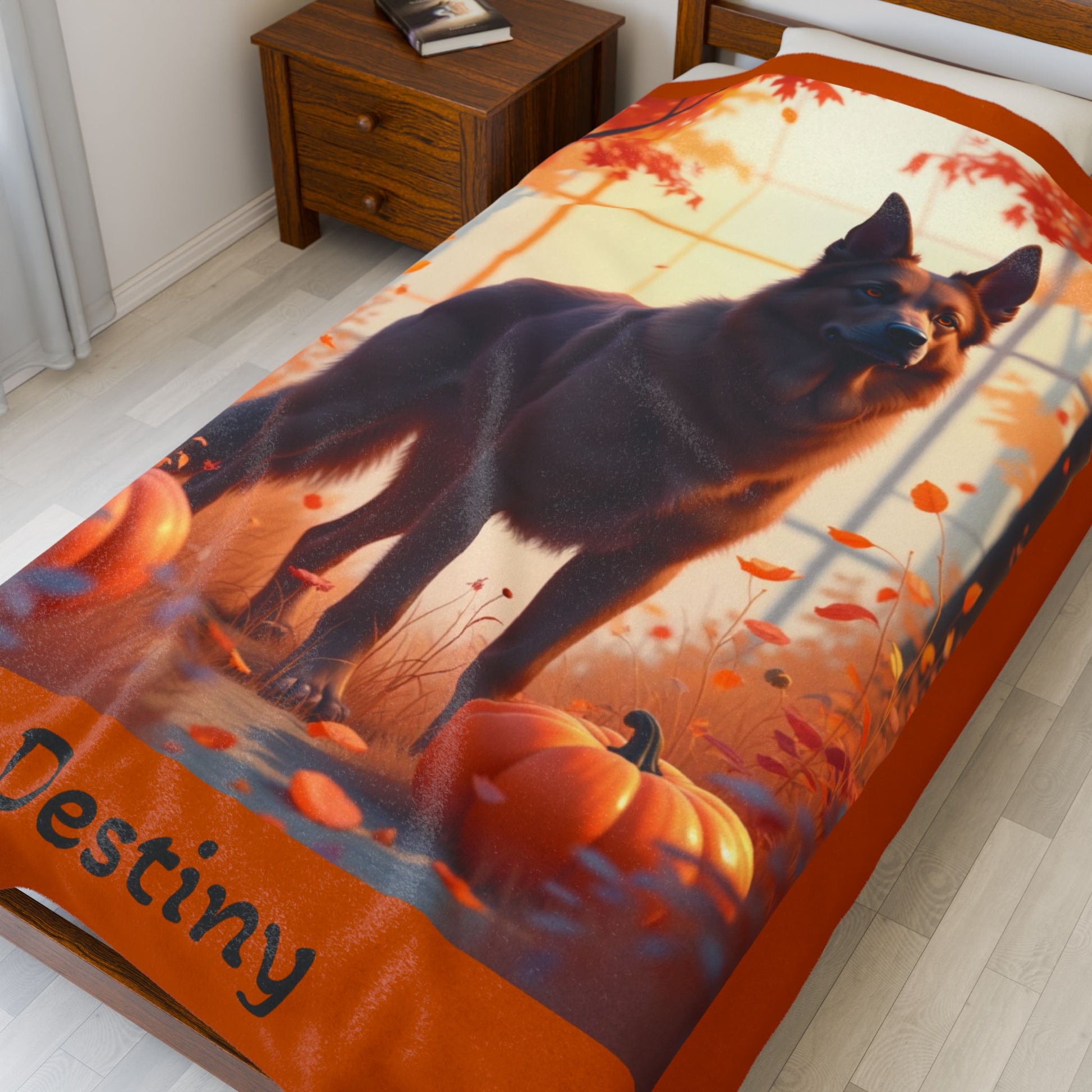 German Shepherd Liver Coat Velveteen Plush Blanket, Custom Plush Dog Throw, GSD Fans