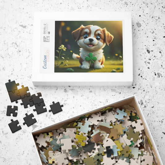 Shop our clover cuddles canine st patricks day mental health puzzle featuring the 1014 pcs (Horizontal) style option from MySisterIsASurvivor.