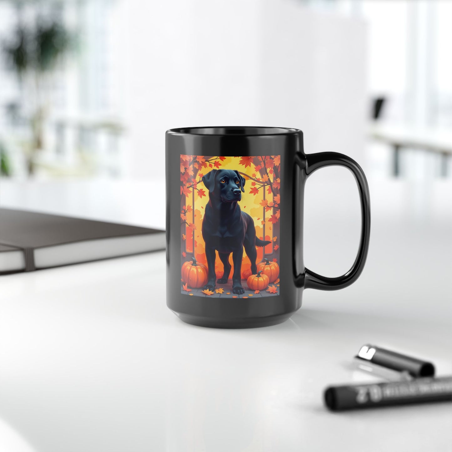Black Labrador autumn mug, personalized coffee cup for lab dog lovers and cozy fall gift - MySisterIsASurvivor