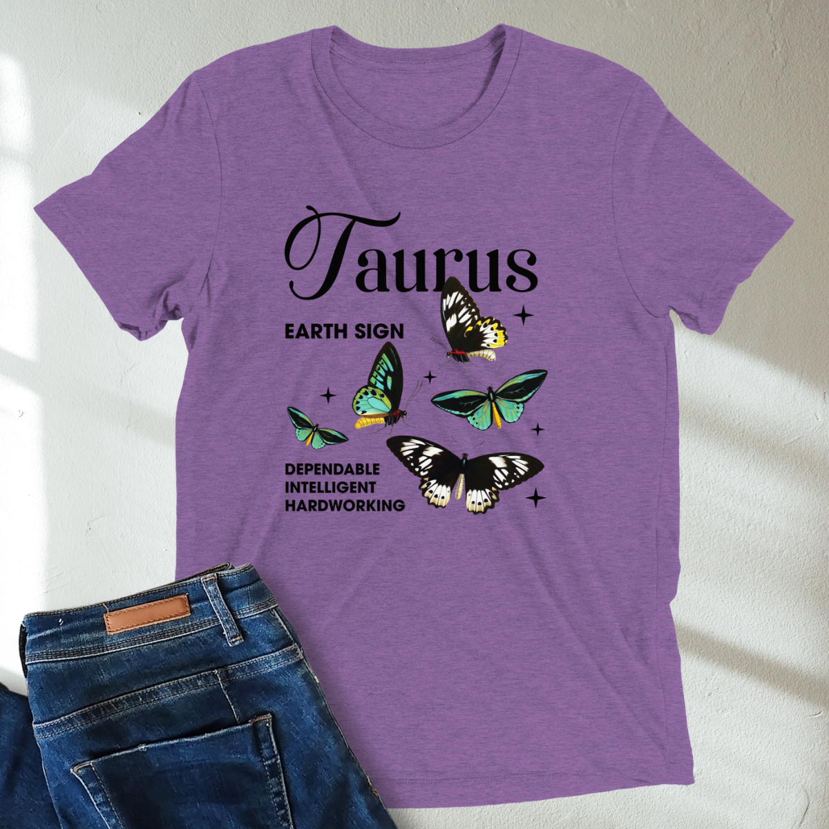 Taurus Butterfly Zodiac Unisex T-Shirt : Soft Tri-Blend Unisex Astrology Shirt | Celestial Horoscope Tee